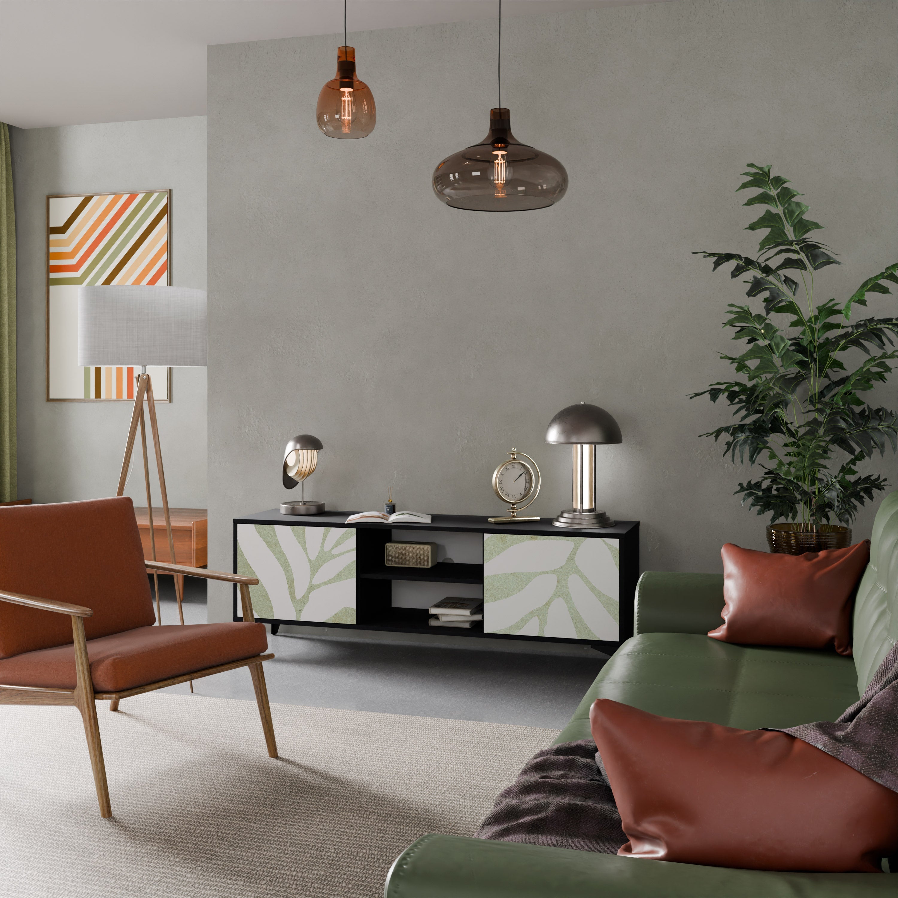 BOTANICAL SPARK 2-Door TV Stand in Black Finish