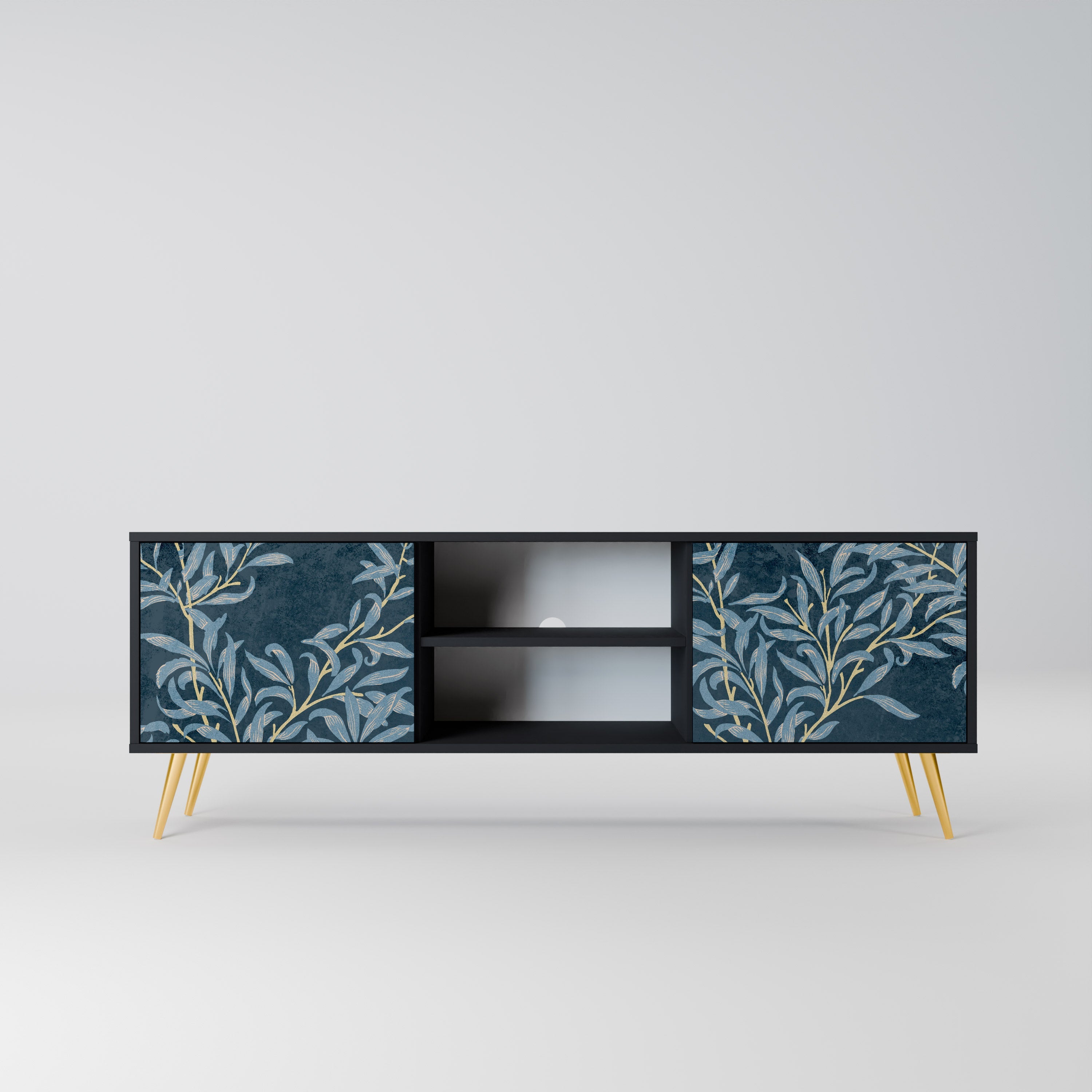 Meuble TV 2 portes BLUE LEAVES en finition noire