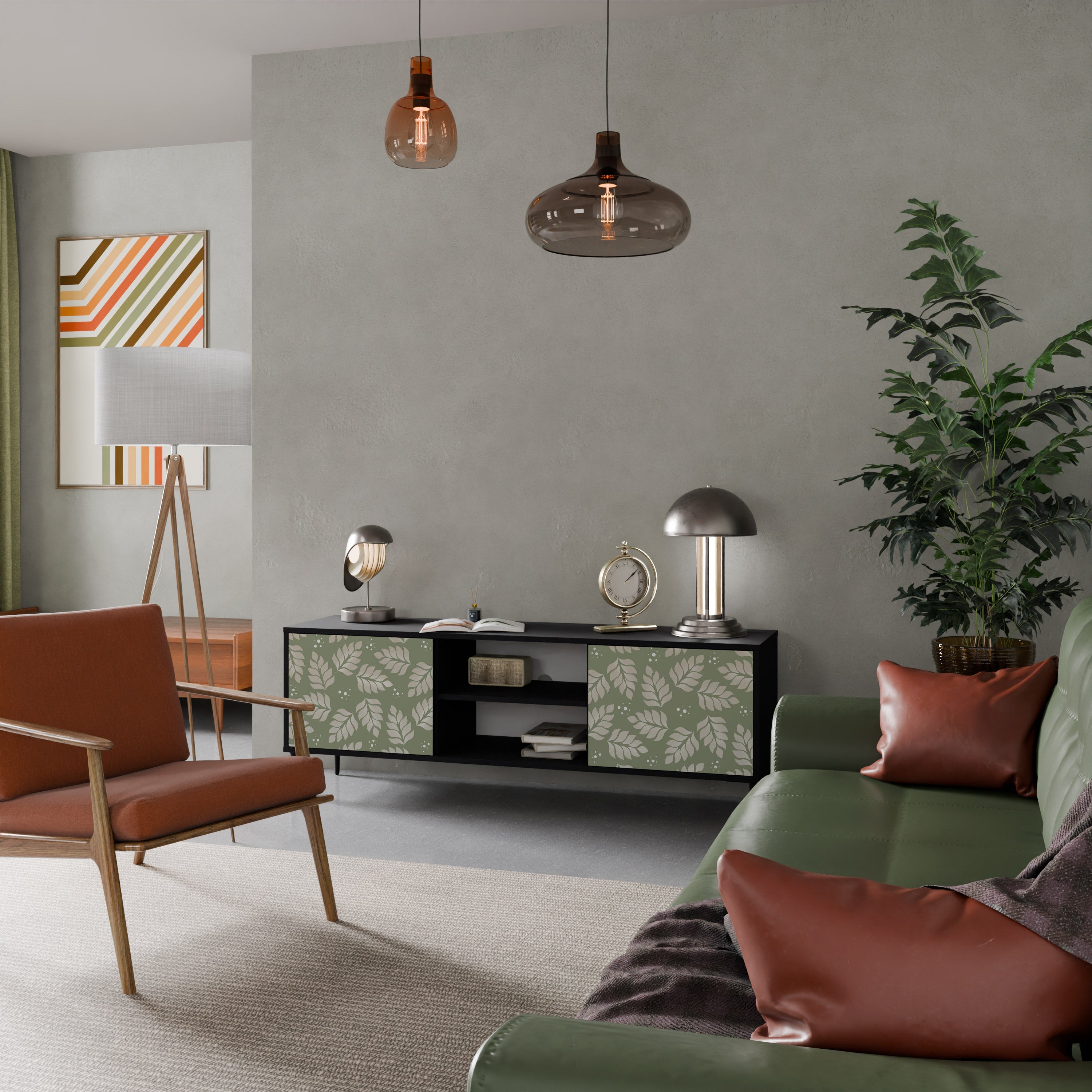 LEAVES ON GREEN 2-Door TV Stand in Black Finish