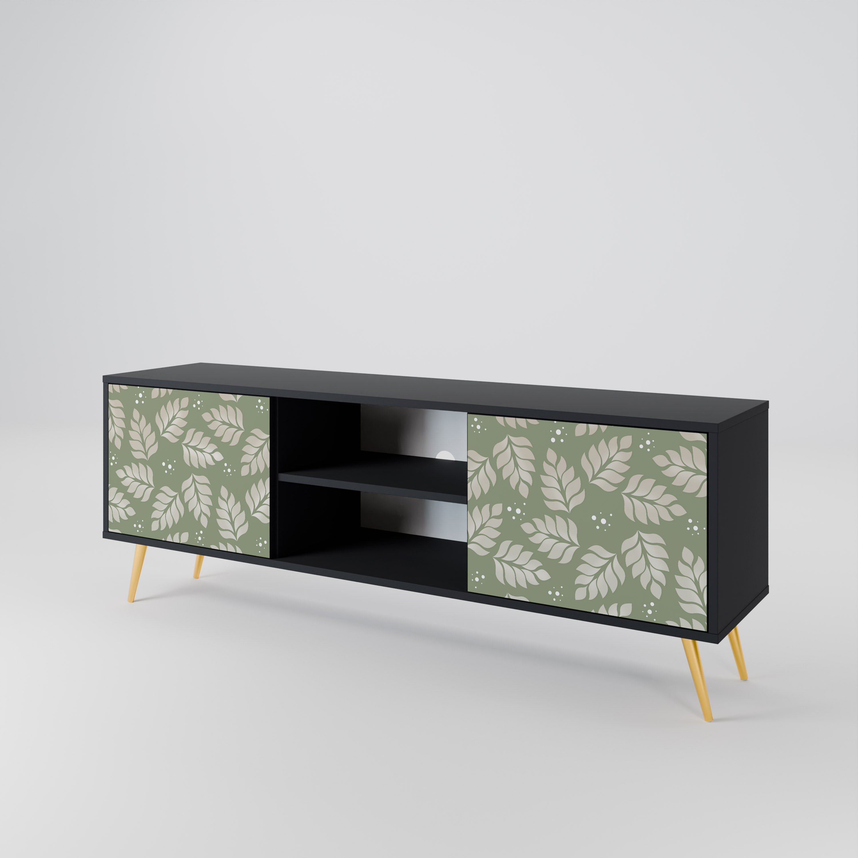 LEAVES ON GREEN 2-Door TV Stand in Black Finish