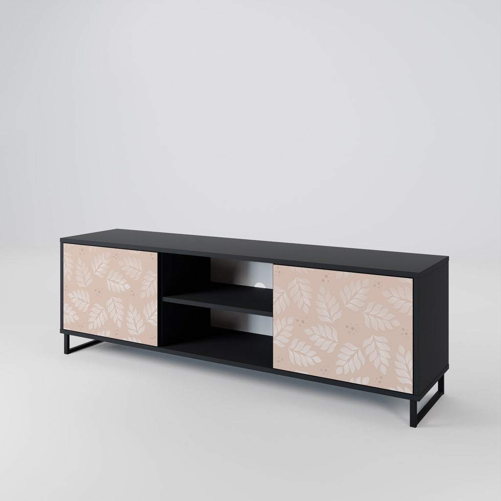 LEAVES ON BEIGE 2-Door TV Stand in Black Finish