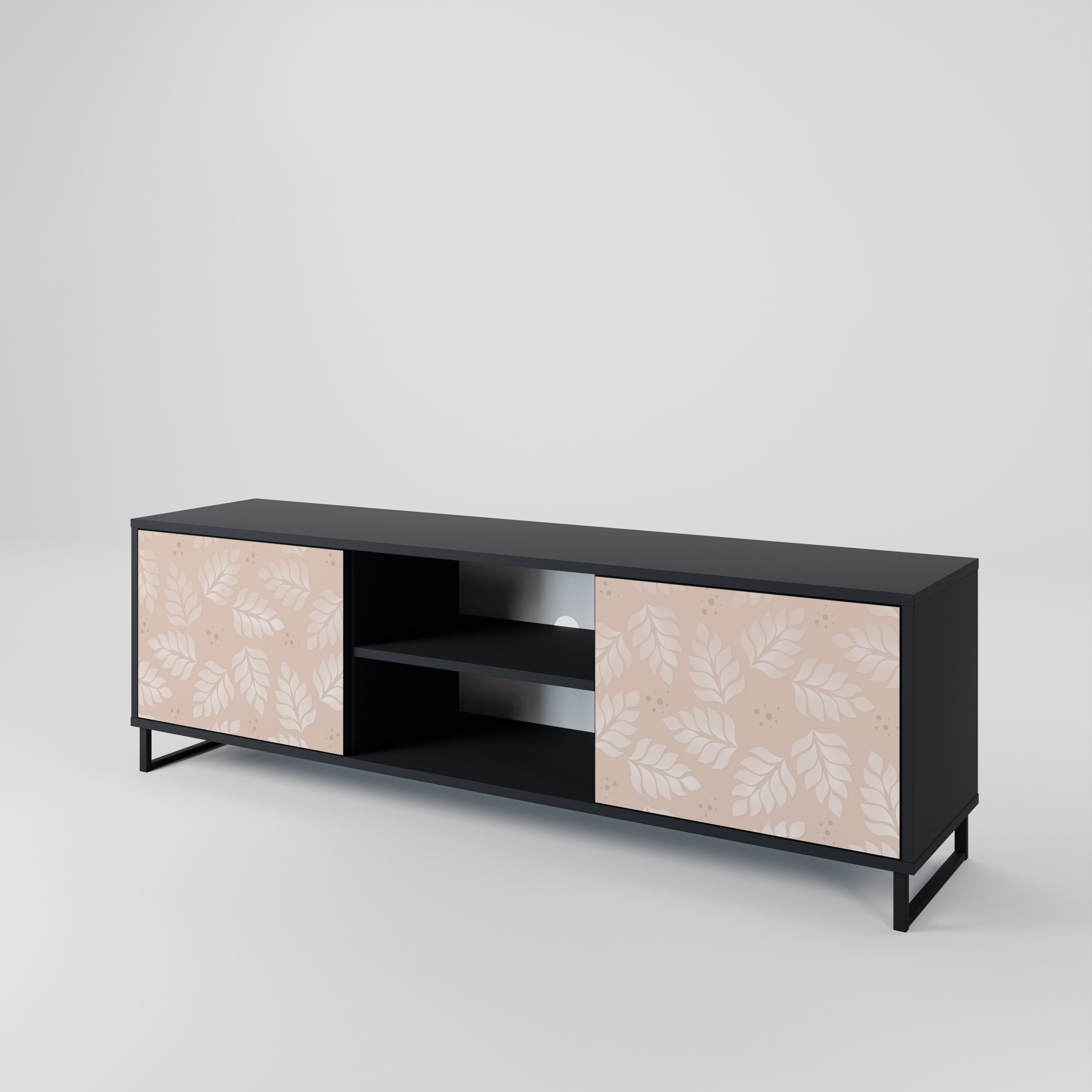LEAVES ON BEIGE 2-Door TV Stand in Black Finish