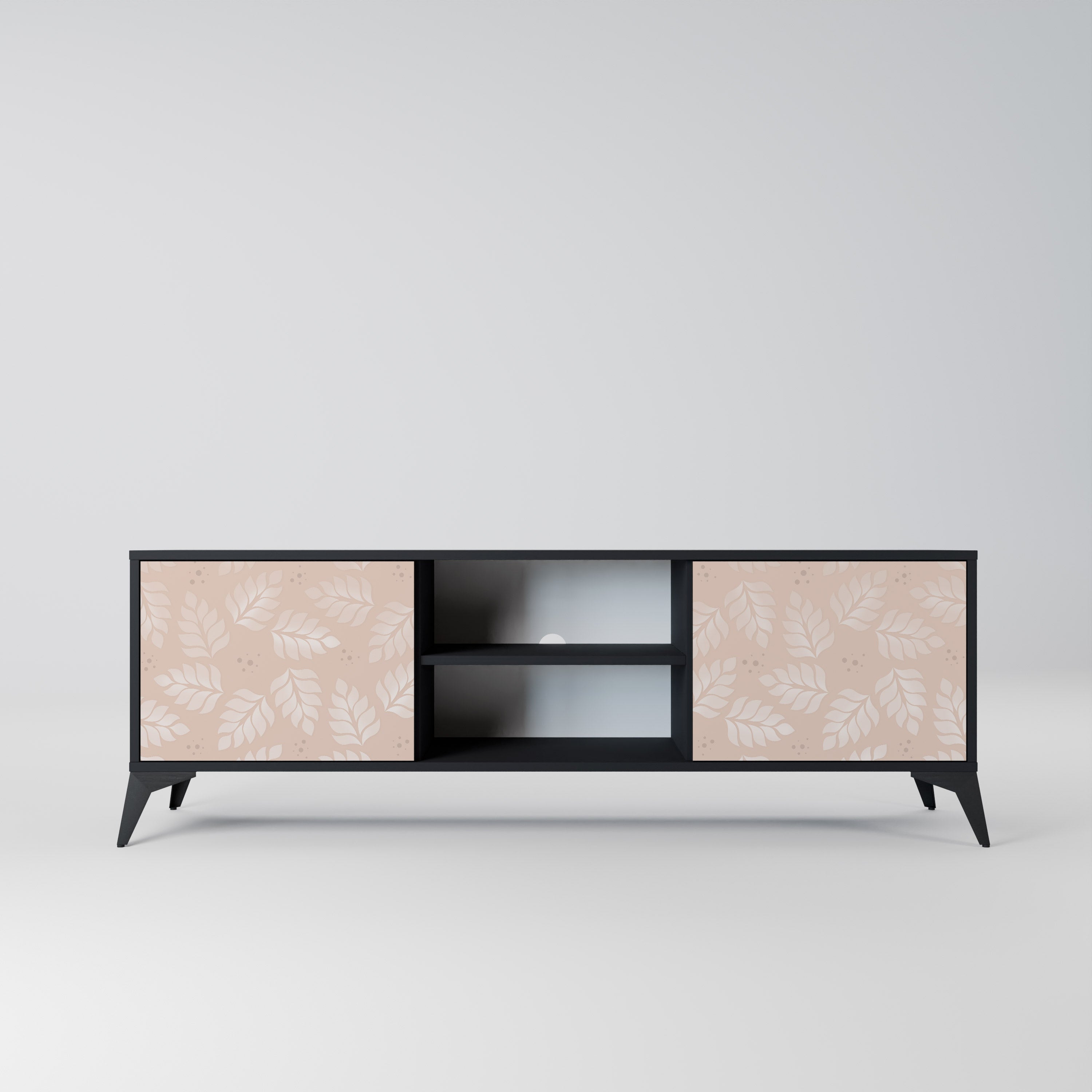 LEAVES ON BEIGE 2-Door TV Stand in Black Finish