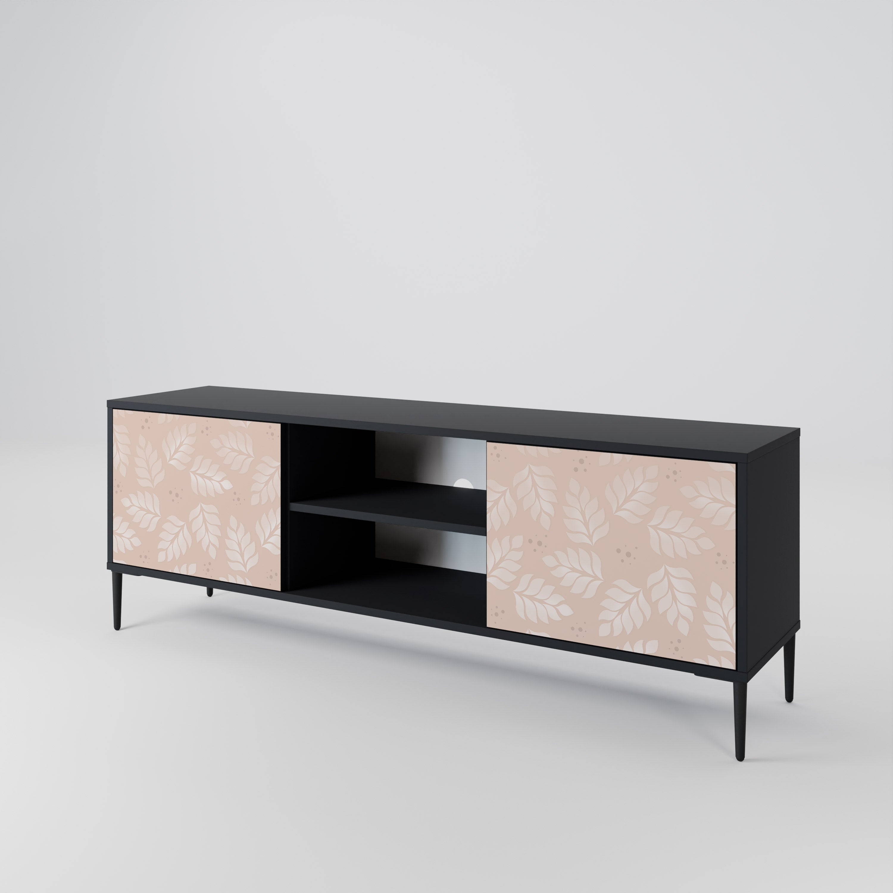 LEAVES ON BEIGE 2-Door TV Stand in Black Finish
