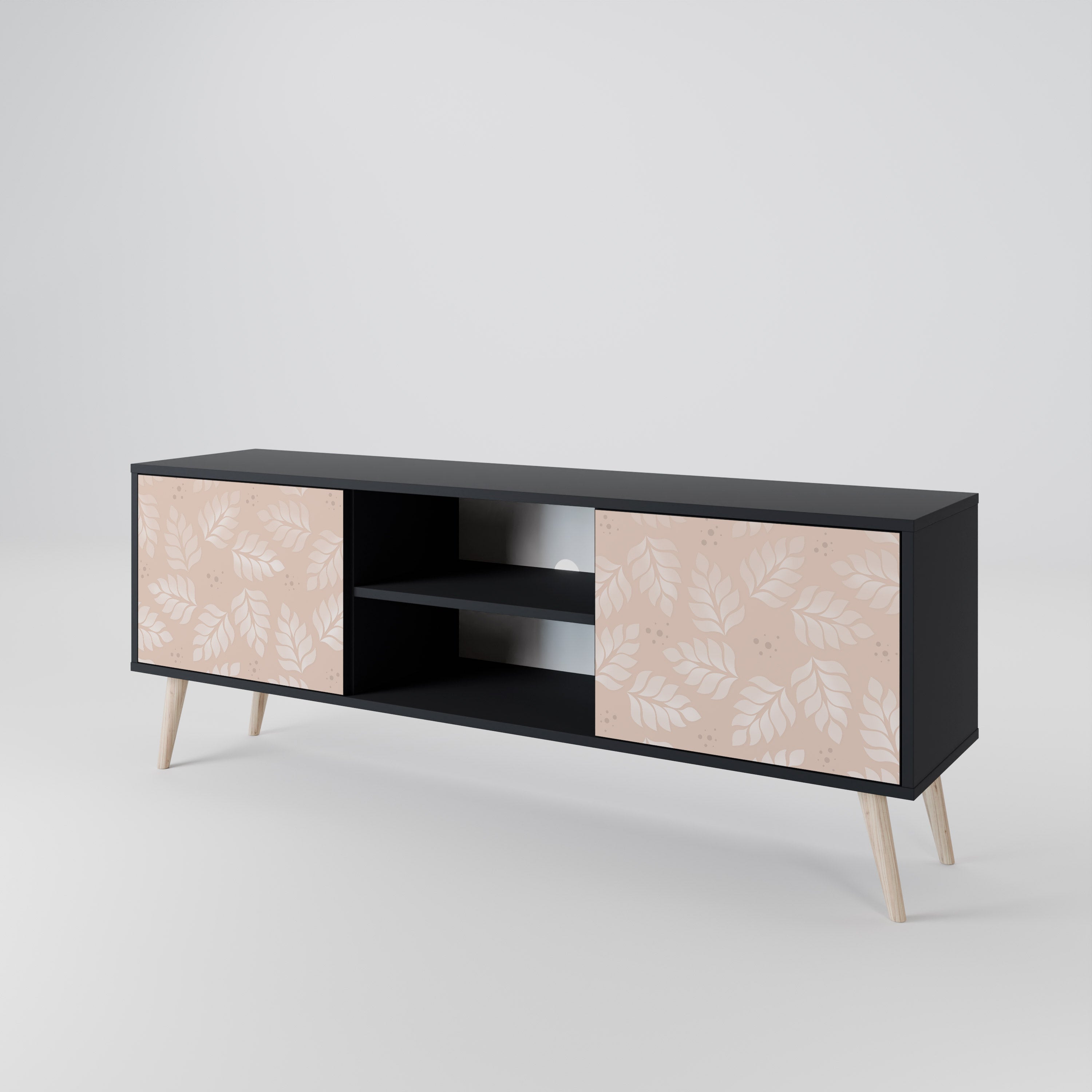 LEAVES ON BEIGE 2-Door TV Stand in Black Finish