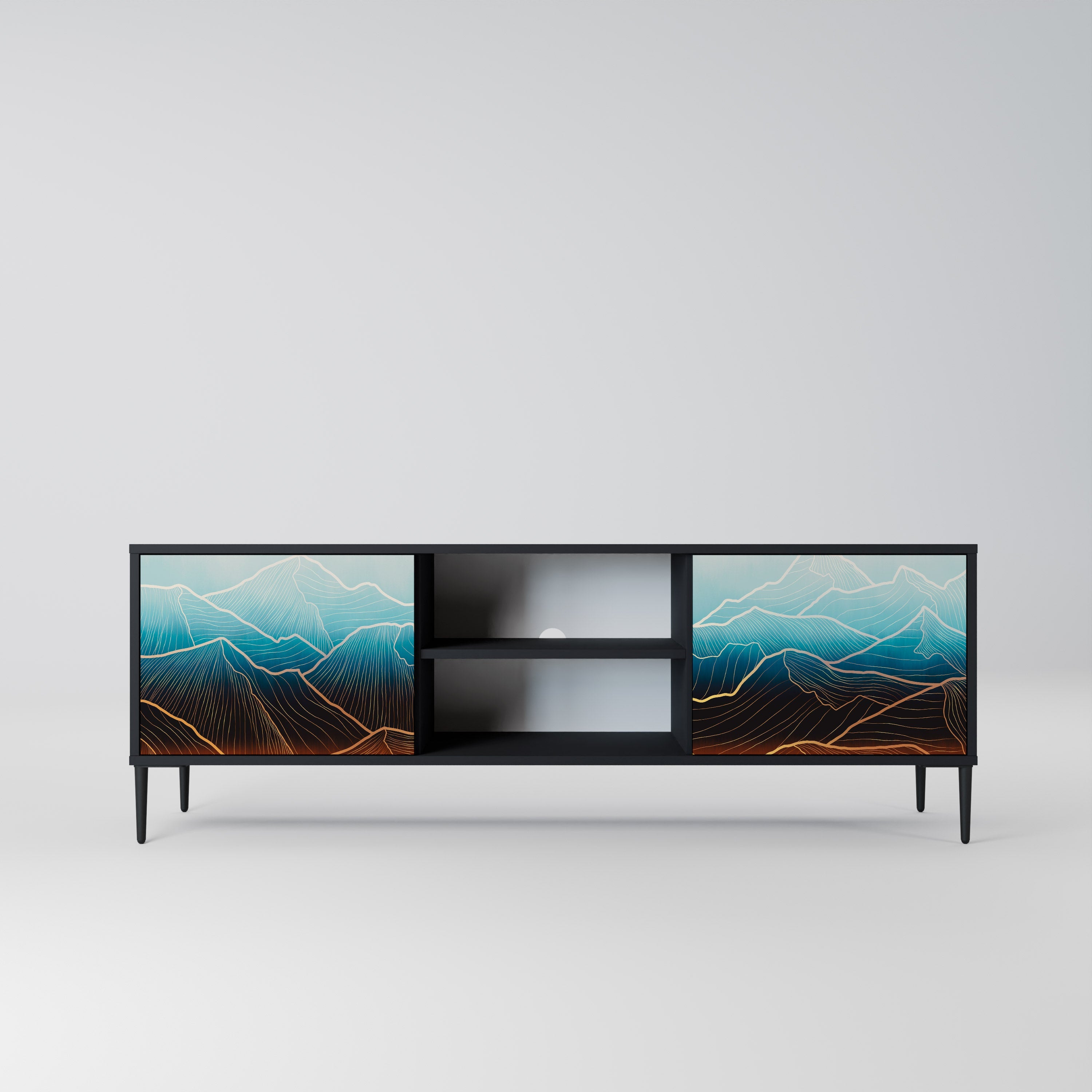 LUNAR SECRETS 2-Door TV Stand in Black Finish