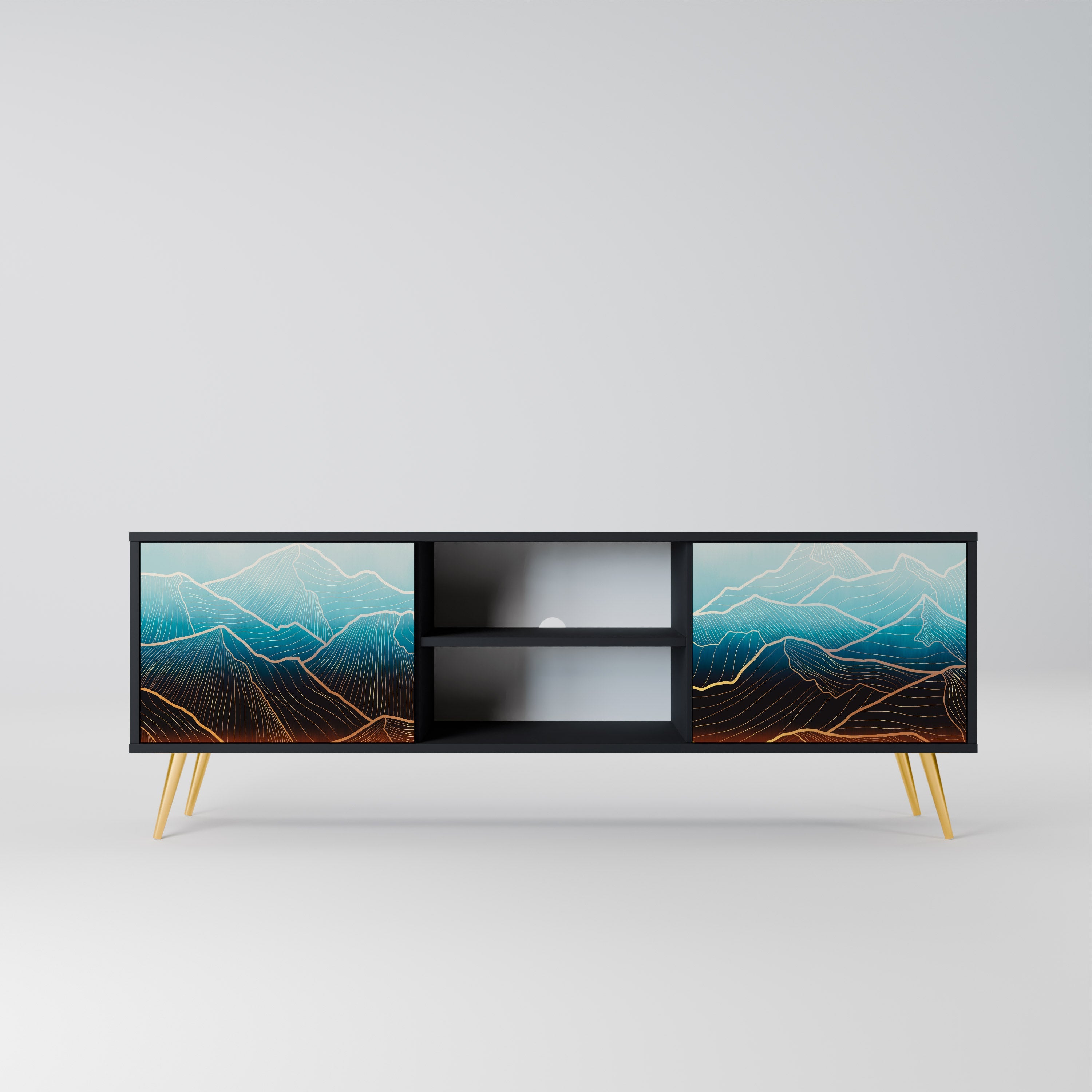 LUNAR SECRETS 2-Door TV Stand in Black Finish