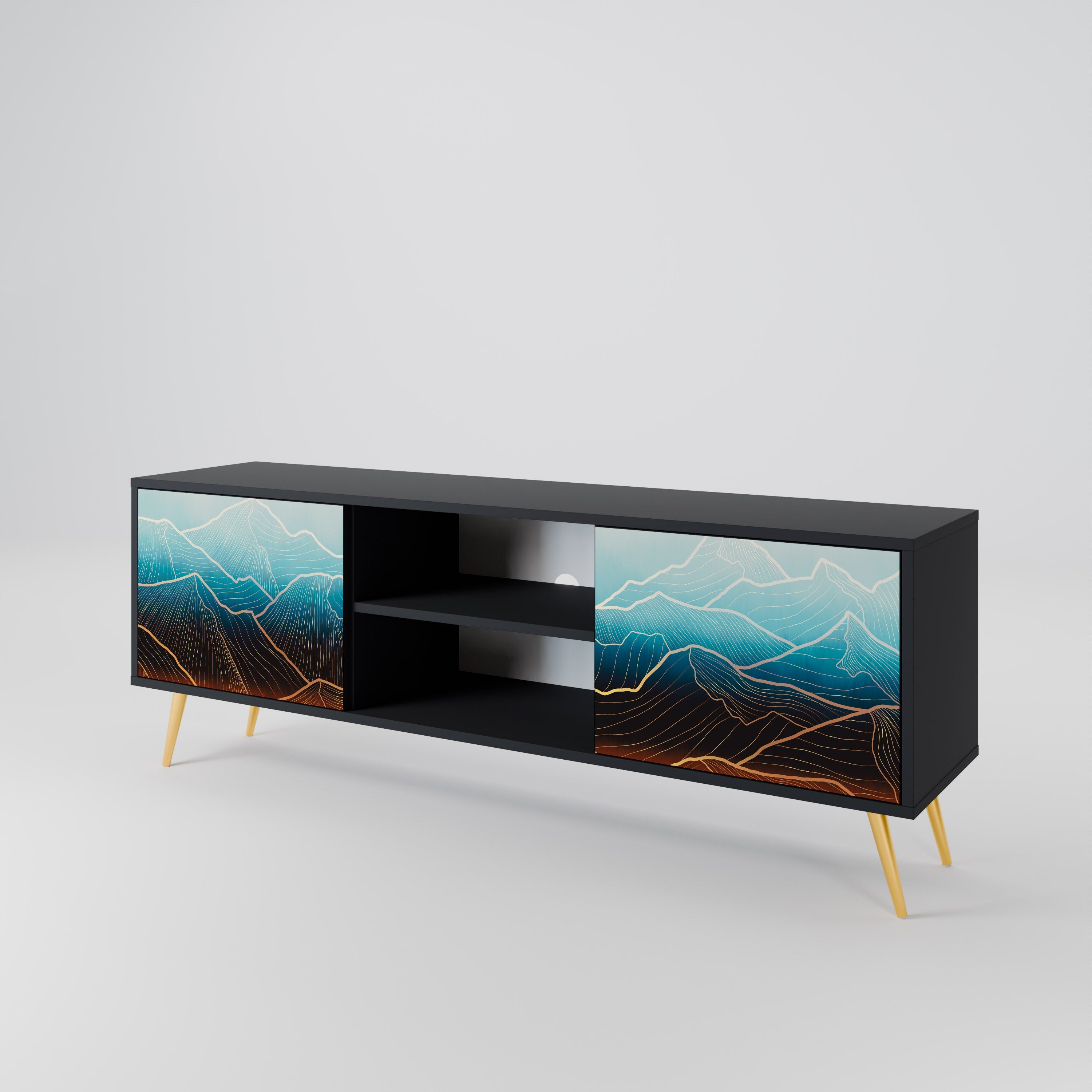 LUNAR SECRETS 2-Door TV Stand in Black Finish