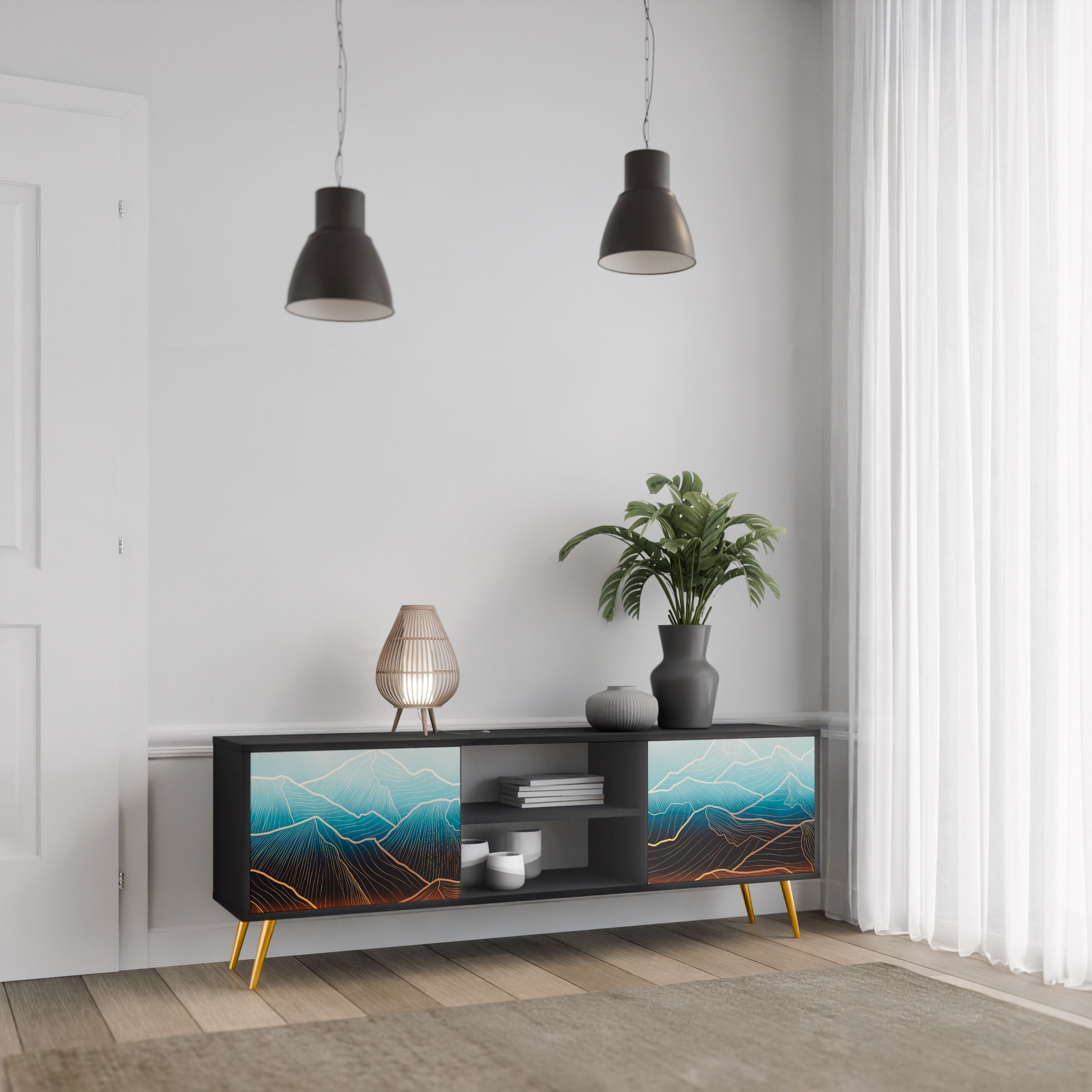 LUNAR SECRETS 2-Door TV Stand in Black Finish