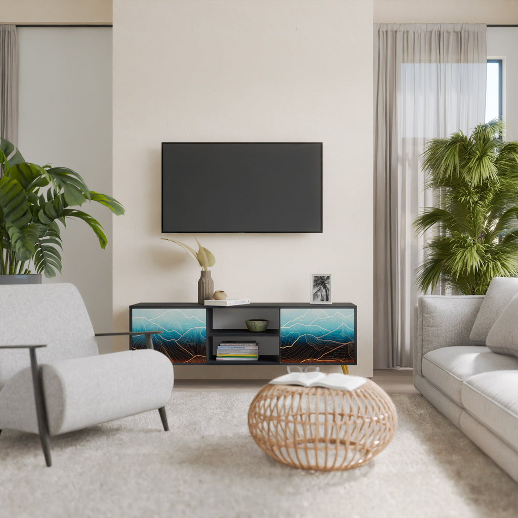 LUNAR SECRETS 2-Door TV Stand in Black Finish