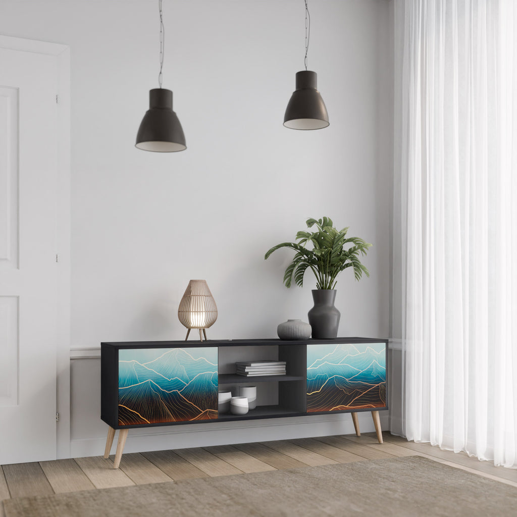 LUNAR SECRETS 2-Door TV Stand in Black Finish