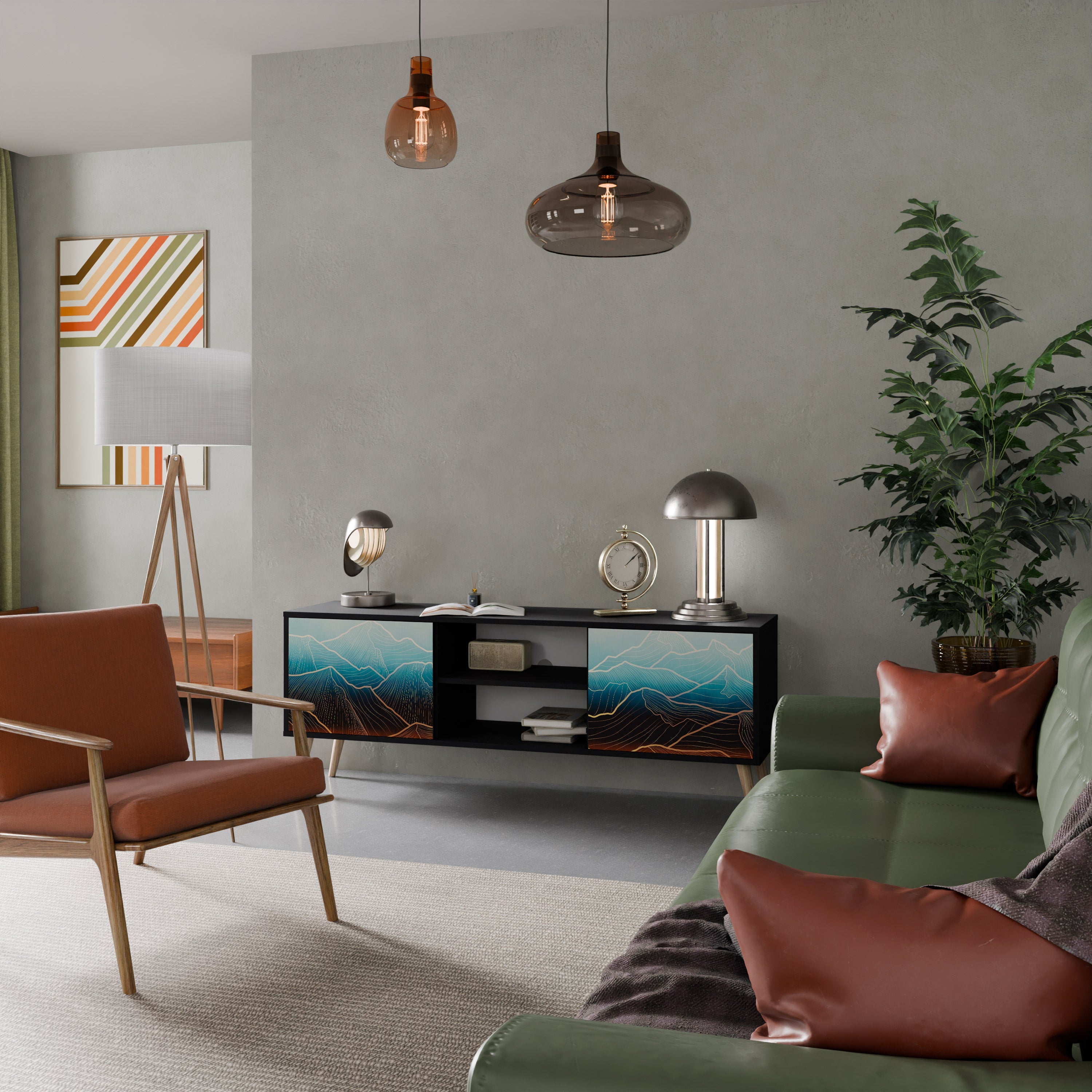 LUNAR SECRETS 2-Door TV Stand in Black Finish