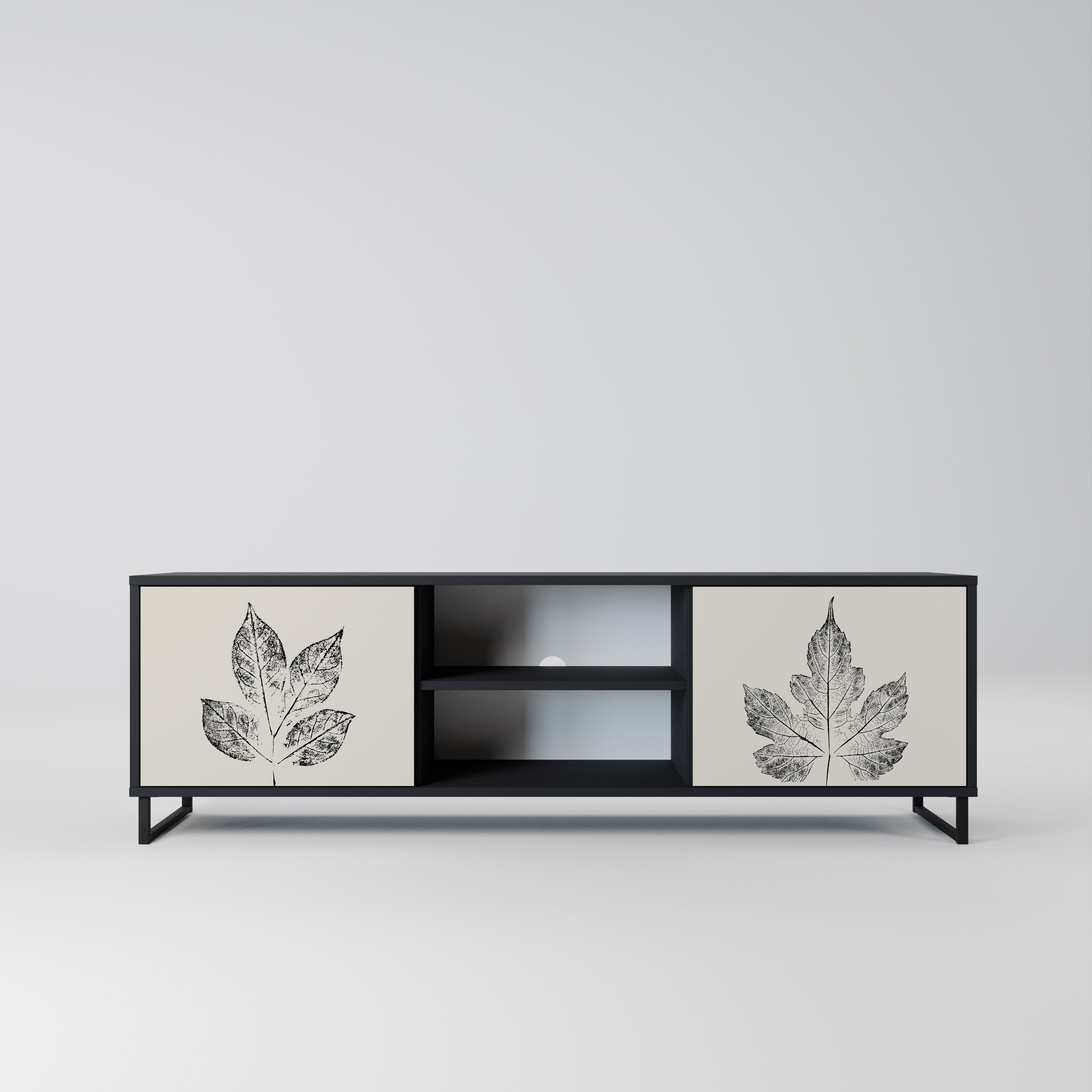 LEAFY STAMPS 2-Door TV Stand in Black Finish