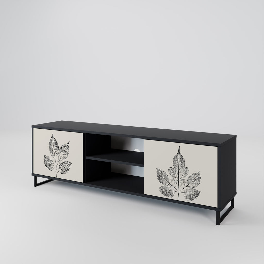 LEAFY STAMPS 2-Door TV Stand in Black Finish