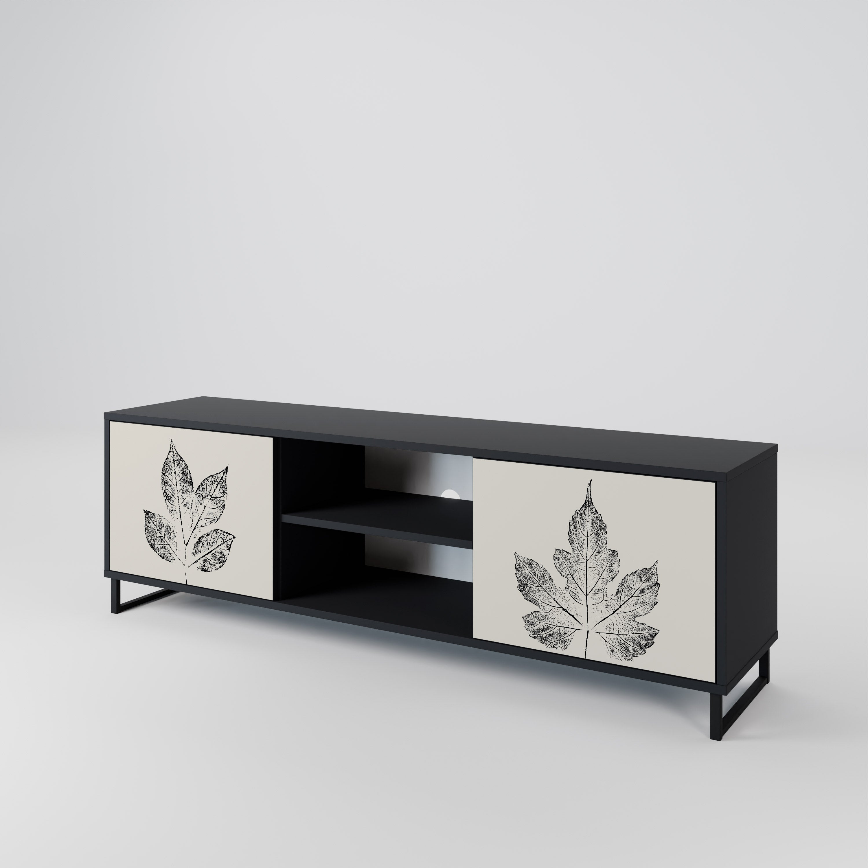 LEAFY STAMPS 2-Door TV Stand in Black Finish