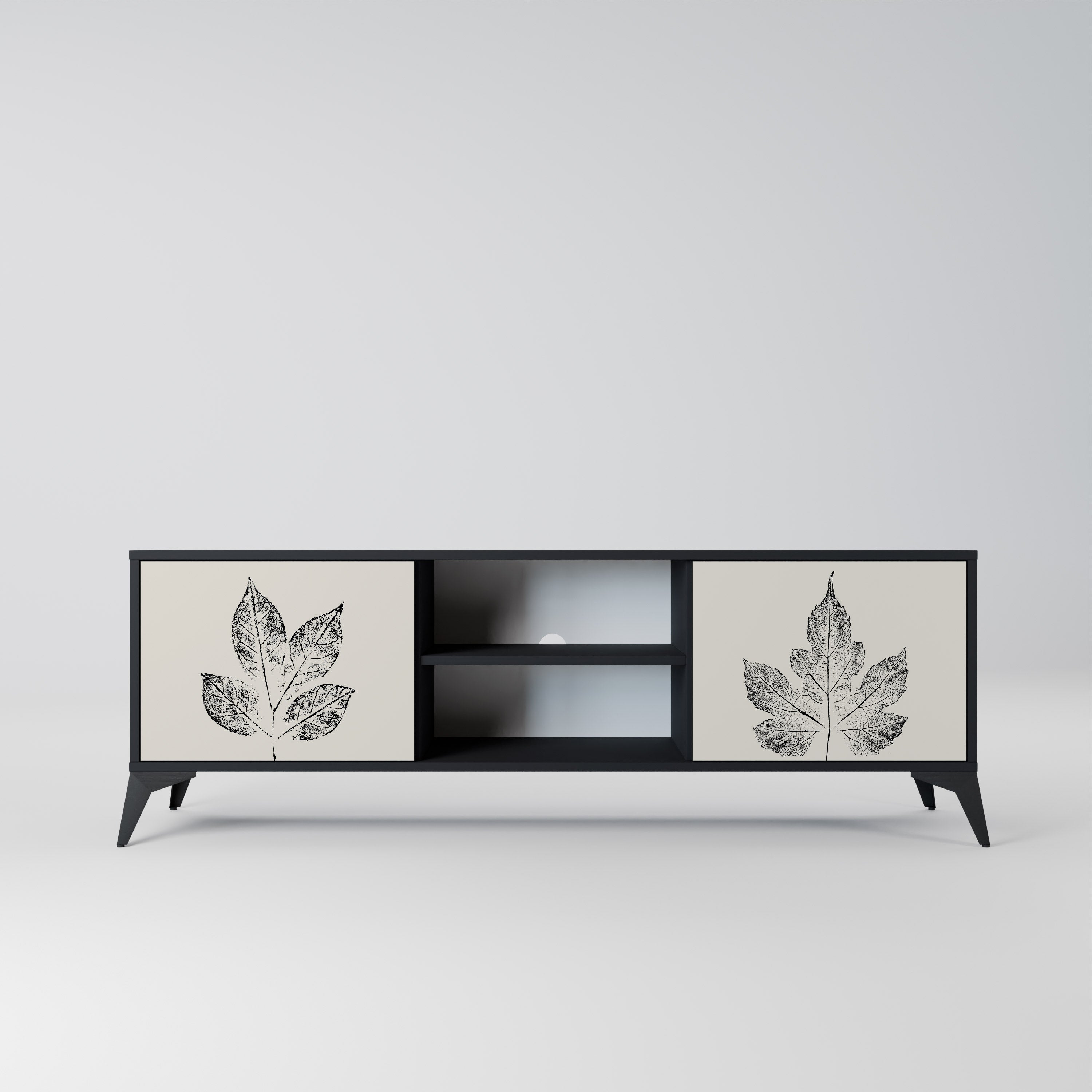 LEAFY STAMPS 2-Door TV Stand in Black Finish