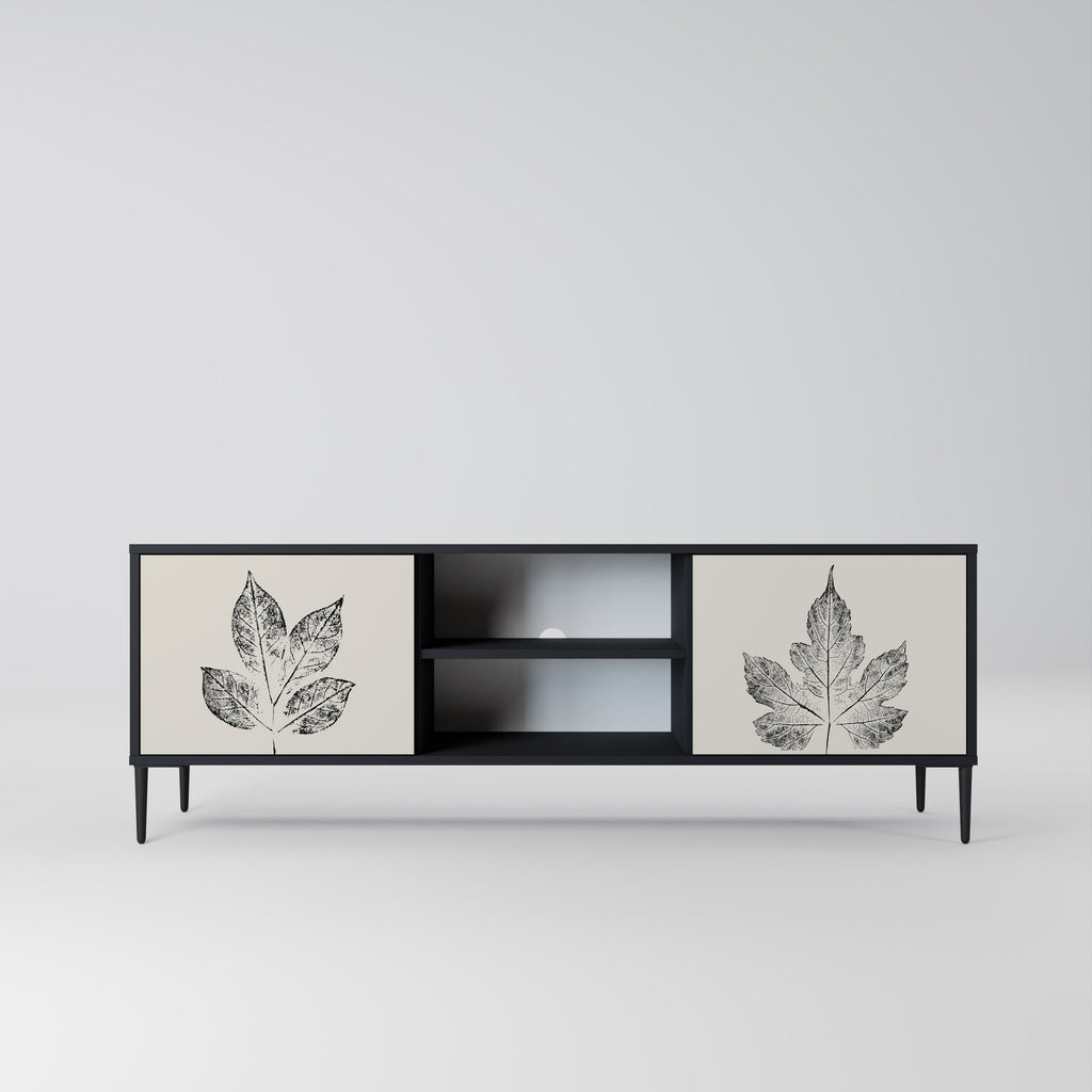 LEAFY STAMPS 2-Door TV Stand in Black Finish