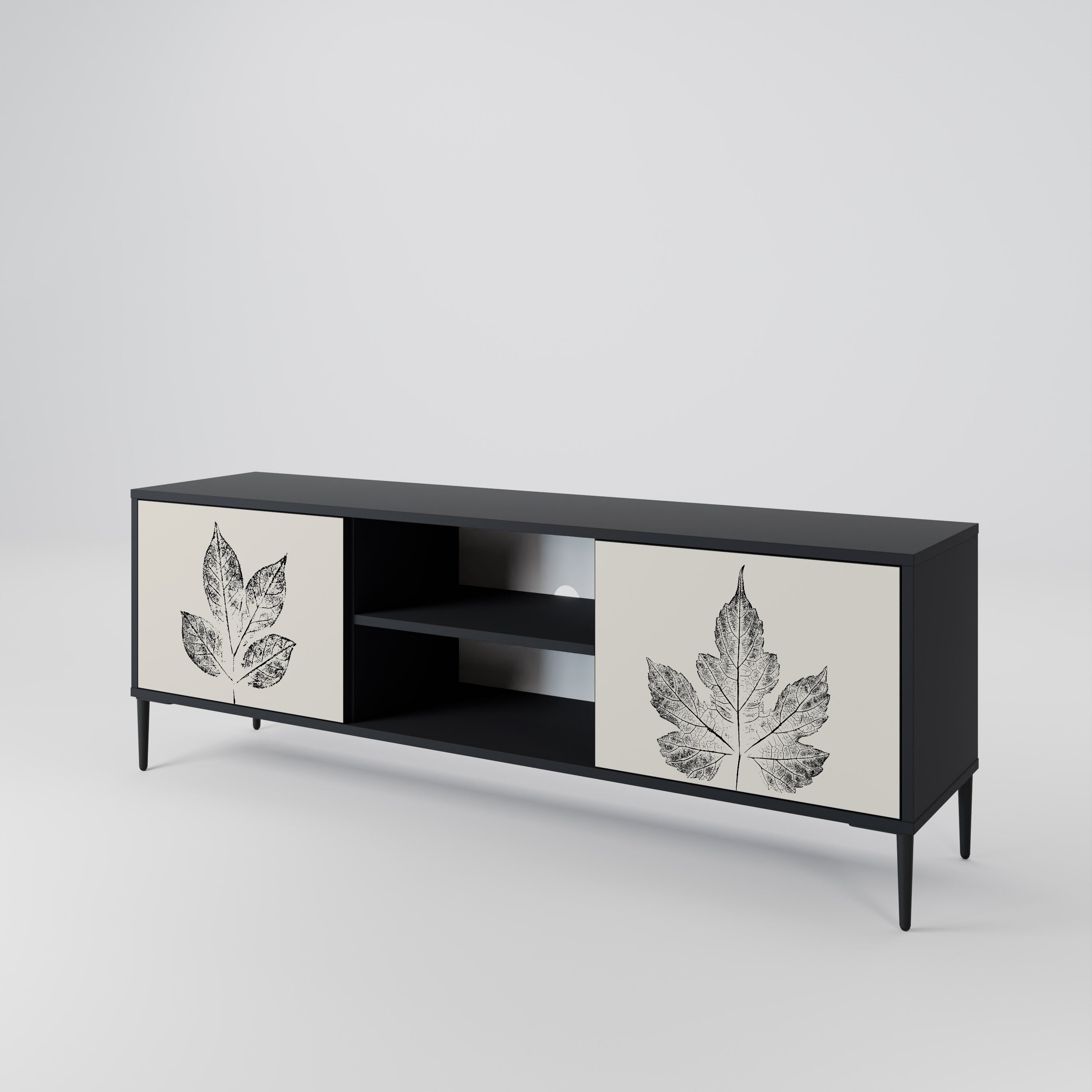 LEAFY STAMPS 2-Door TV Stand in Black Finish