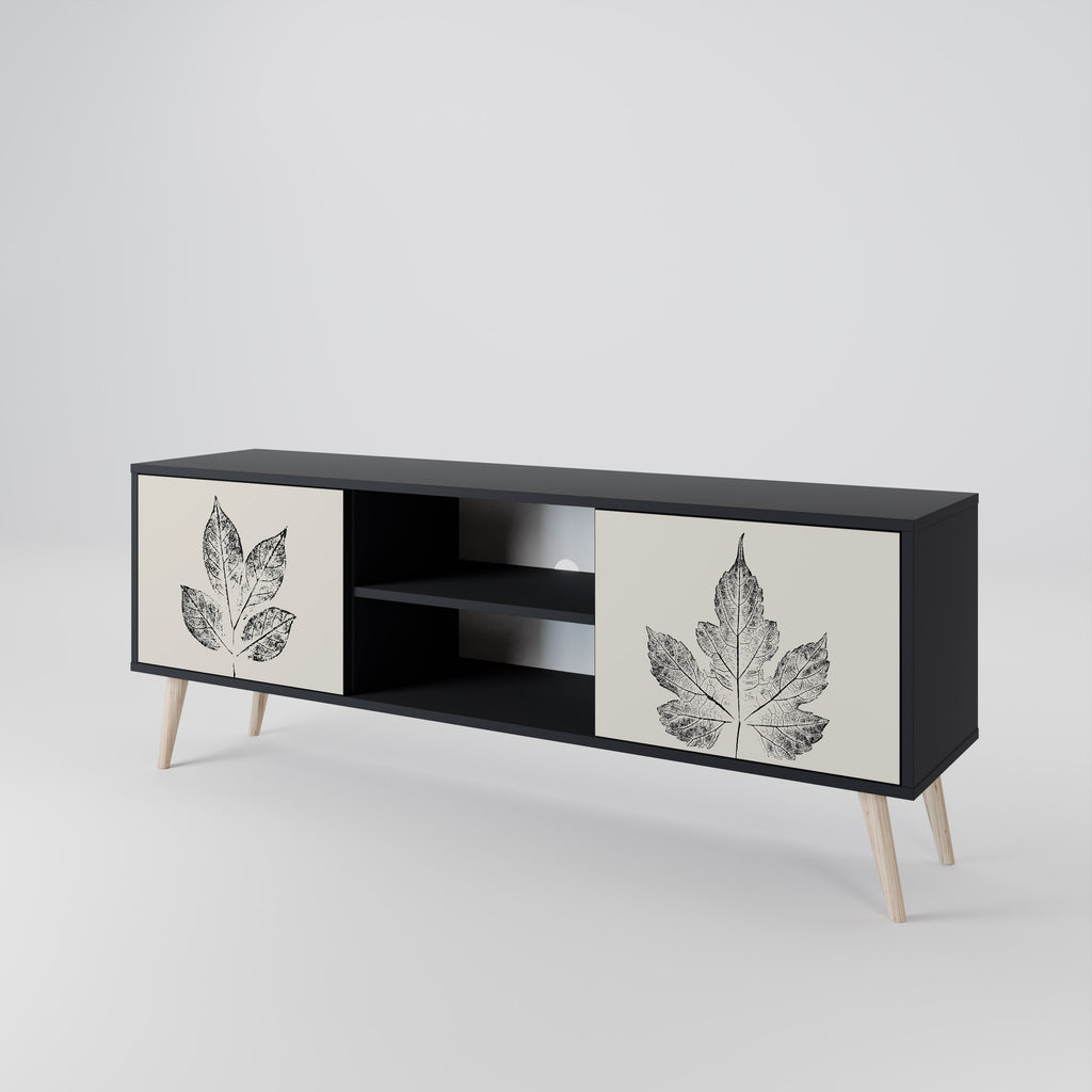 LEAFY STAMPS 2-Door TV Stand in Black Finish