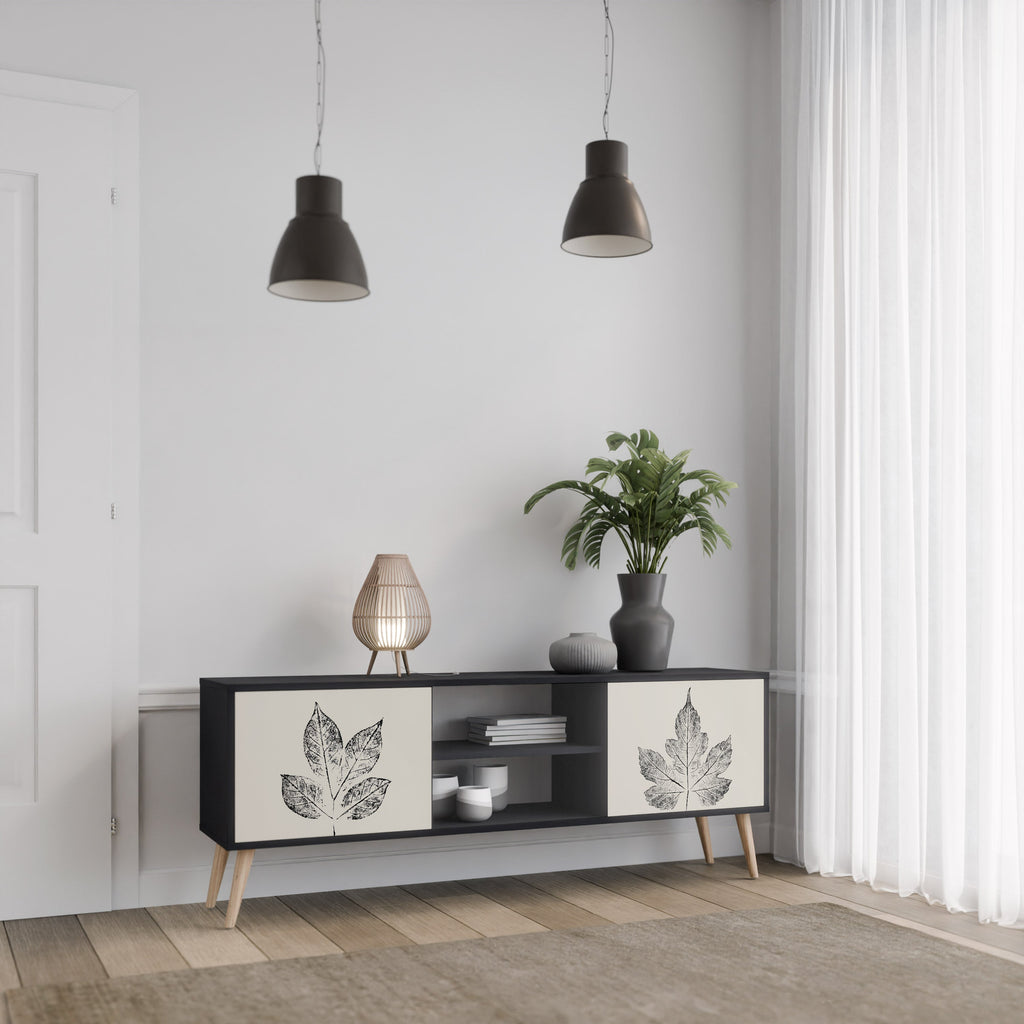 LEAFY STAMPS 2-Door TV Stand in Black Finish