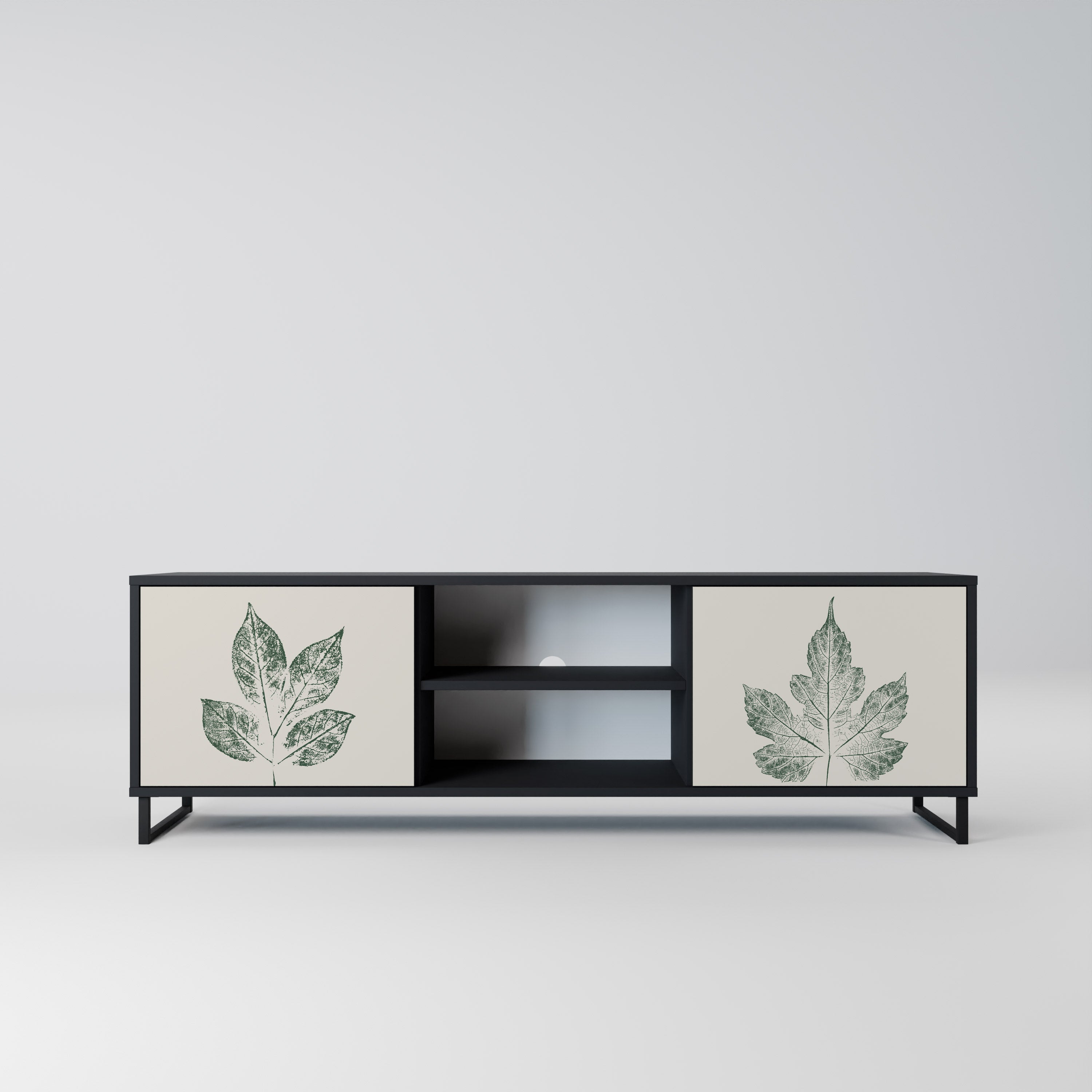 GREEN LEAFY STAMPS 2-Door TV Stand in Black Finish
