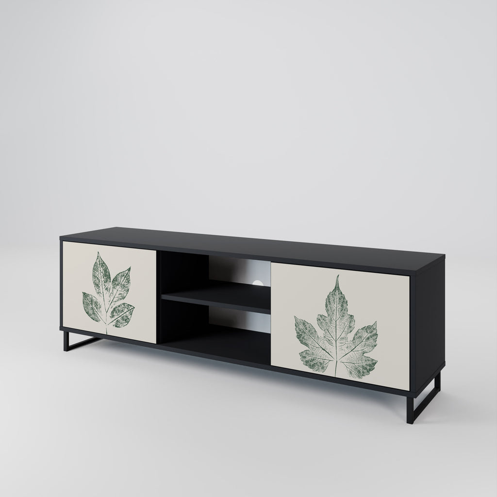 GREEN LEAFY STAMPS 2-Door TV Stand in Black Finish