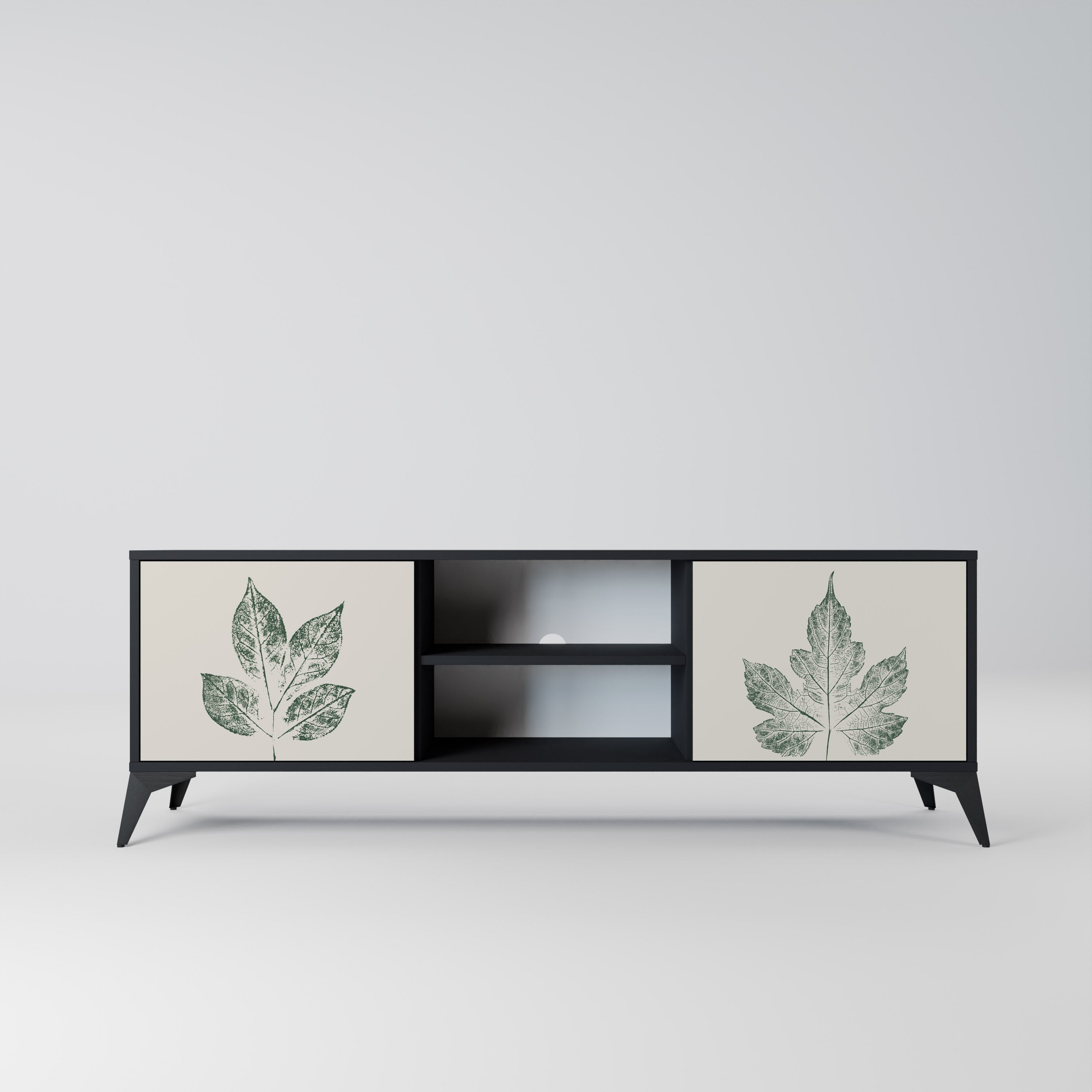 GREEN LEAFY STAMPS 2-Door TV Stand in Black Finish