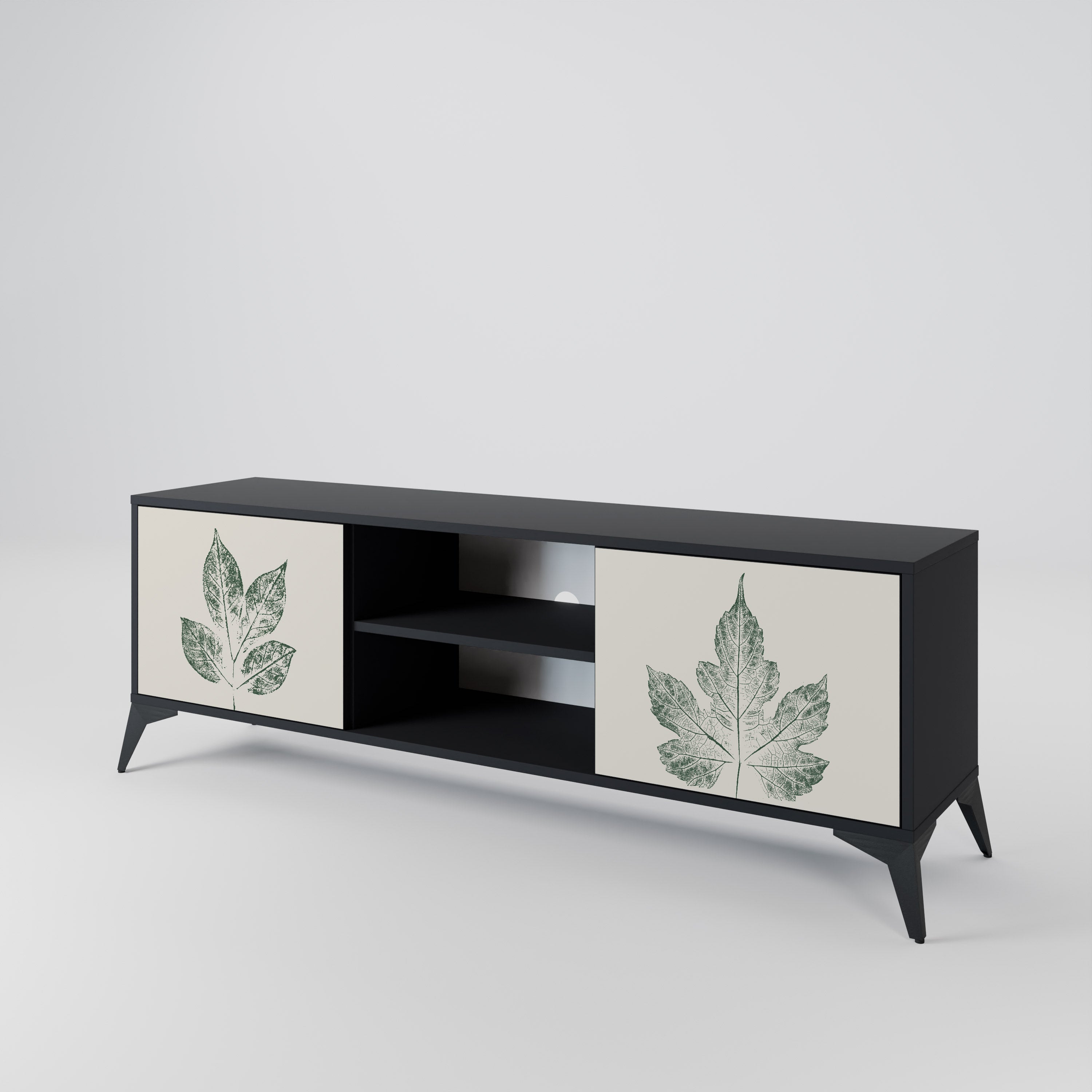 GREEN LEAFY STAMPS 2-Door TV Stand in Black Finish
