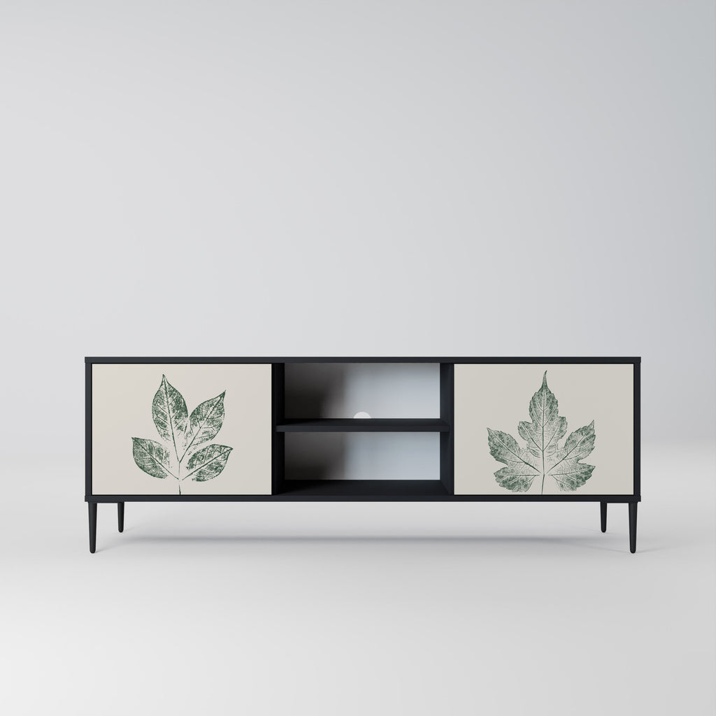 GREEN LEAFY STAMPS 2-Door TV Stand in Black Finish