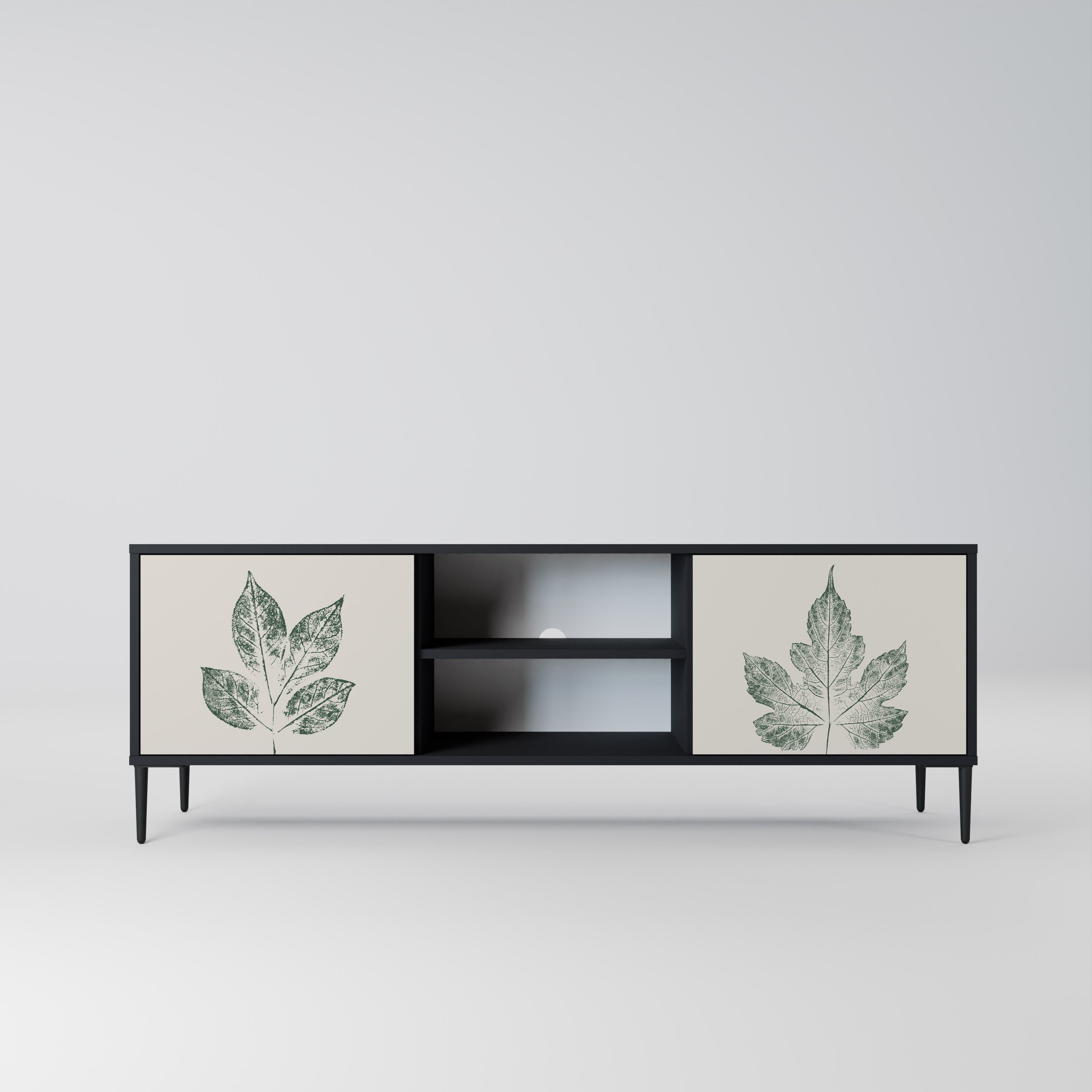 GREEN LEAFY STAMPS 2-Door TV Stand in Black Finish