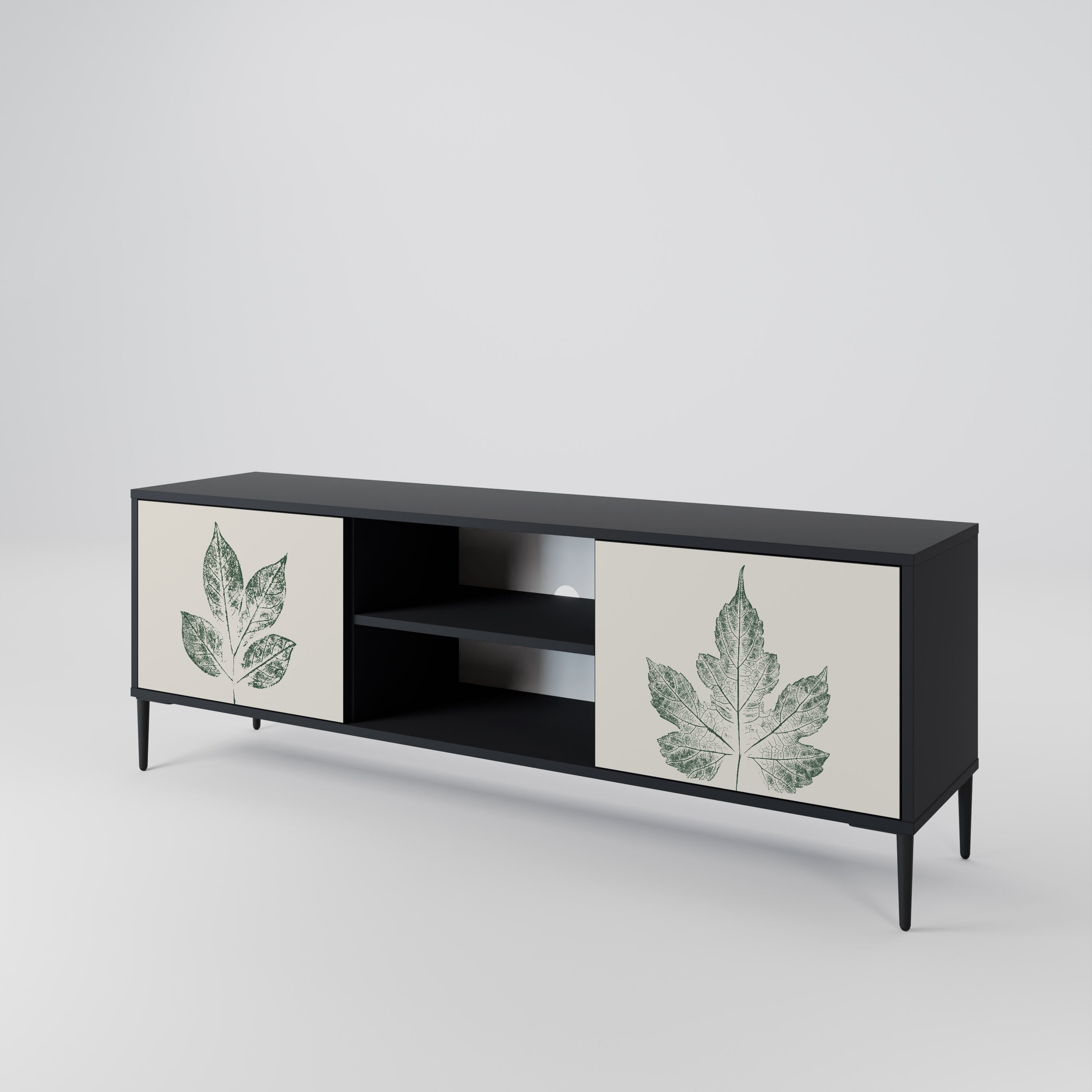 GREEN LEAFY STAMPS 2-Door TV Stand in Black Finish