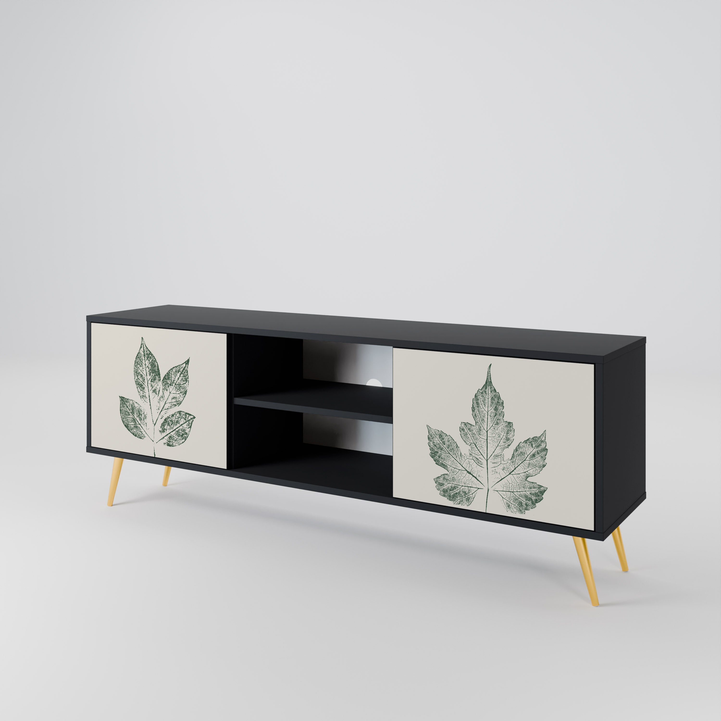 GREEN LEAFY STAMPS 2-Door TV Stand in Black Finish