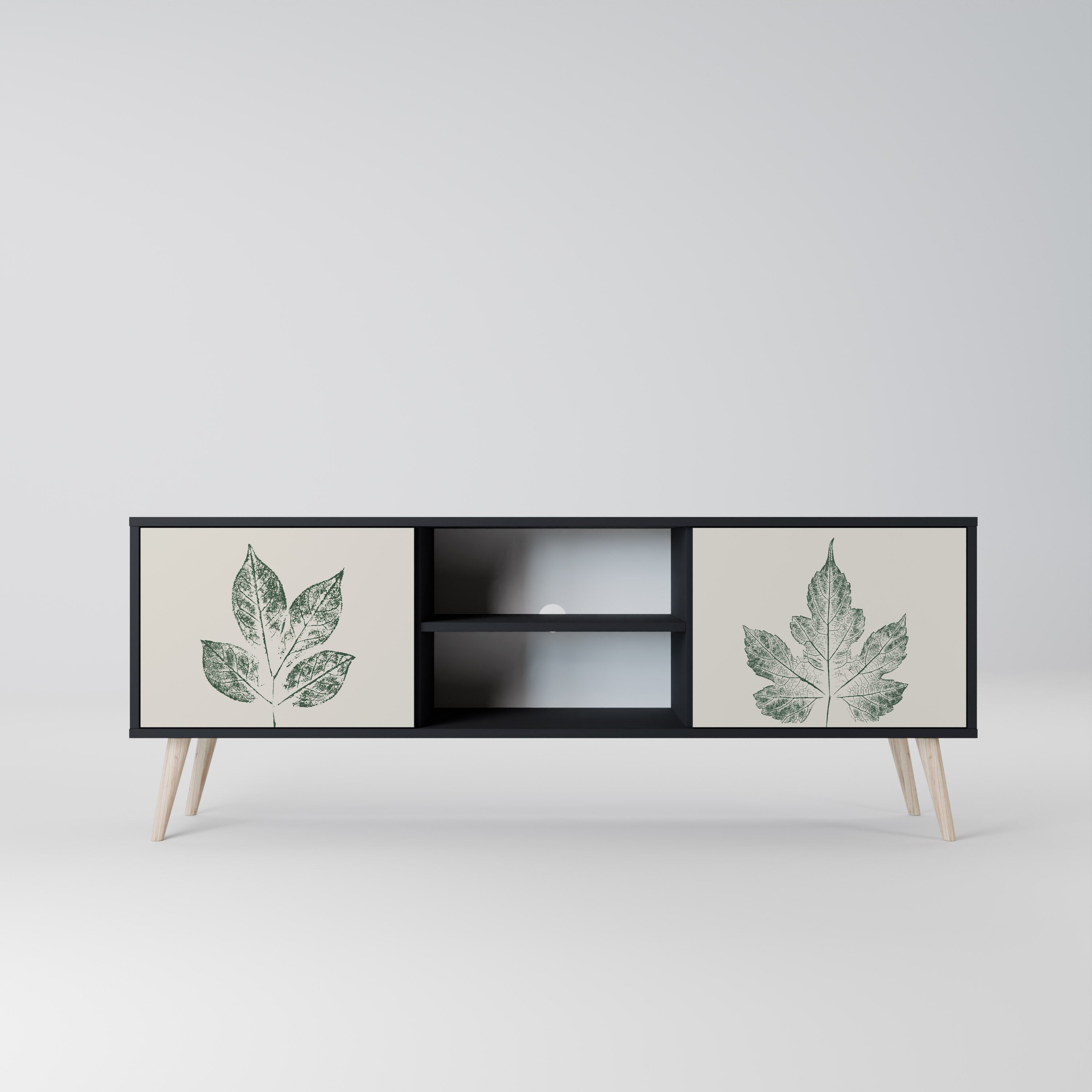 GREEN LEAFY STAMPS 2-Door TV Stand in Black Finish