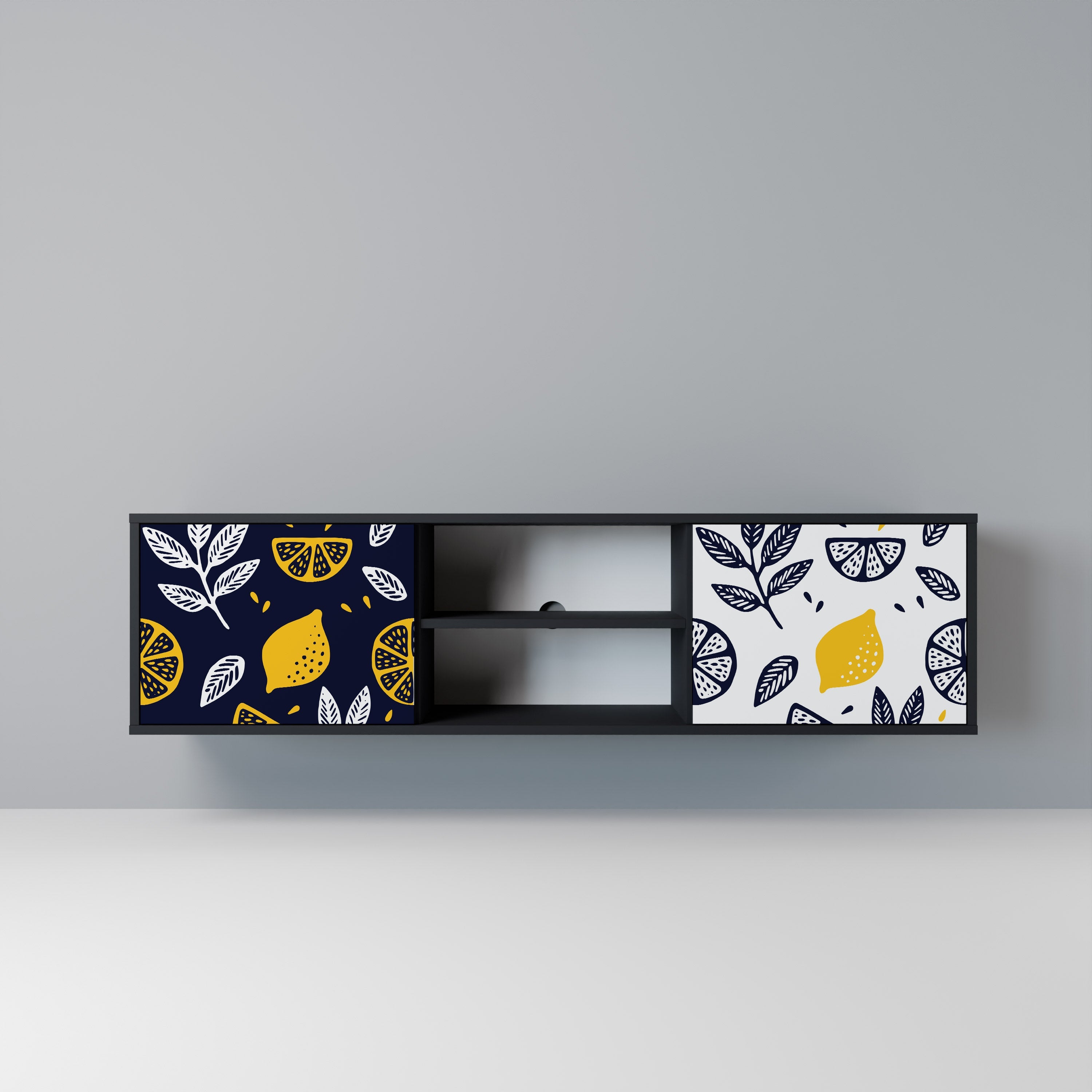 CITRUS BLACK AND WHITE 2-Door TV Stand in Black Finish