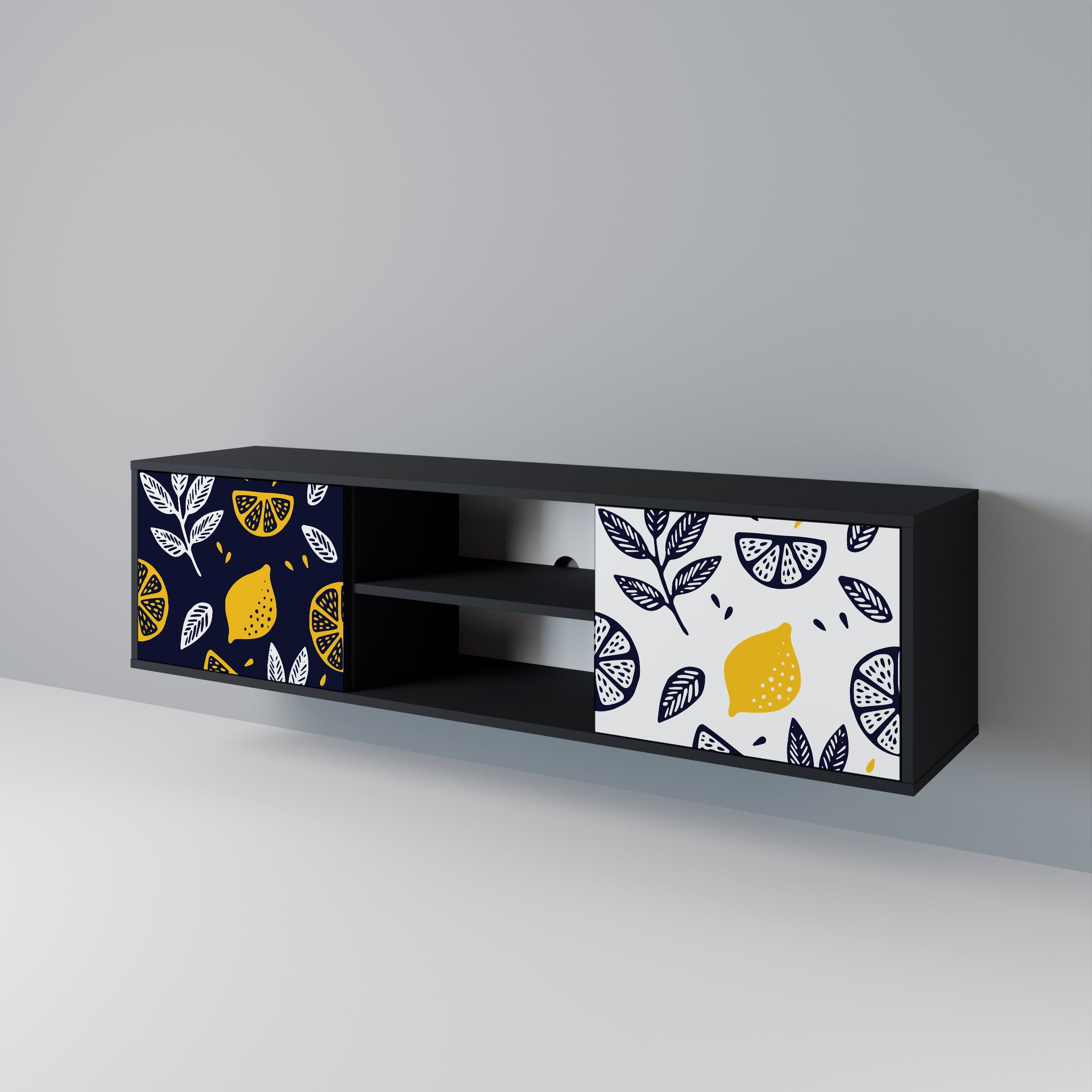 CITRUS BLACK AND WHITE 2-Door TV Stand in Black Finish