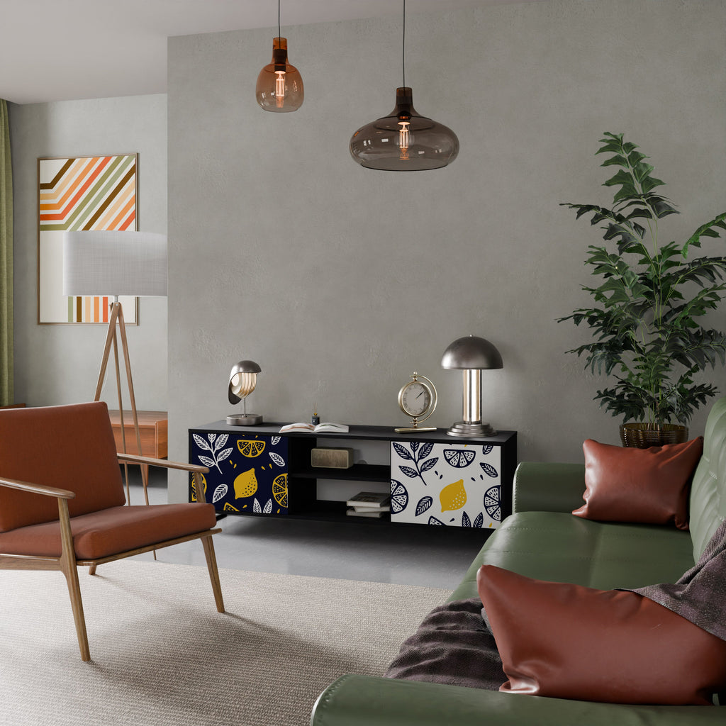 CITRUS BLACK AND WHITE 2-Door TV Stand in Black Finish