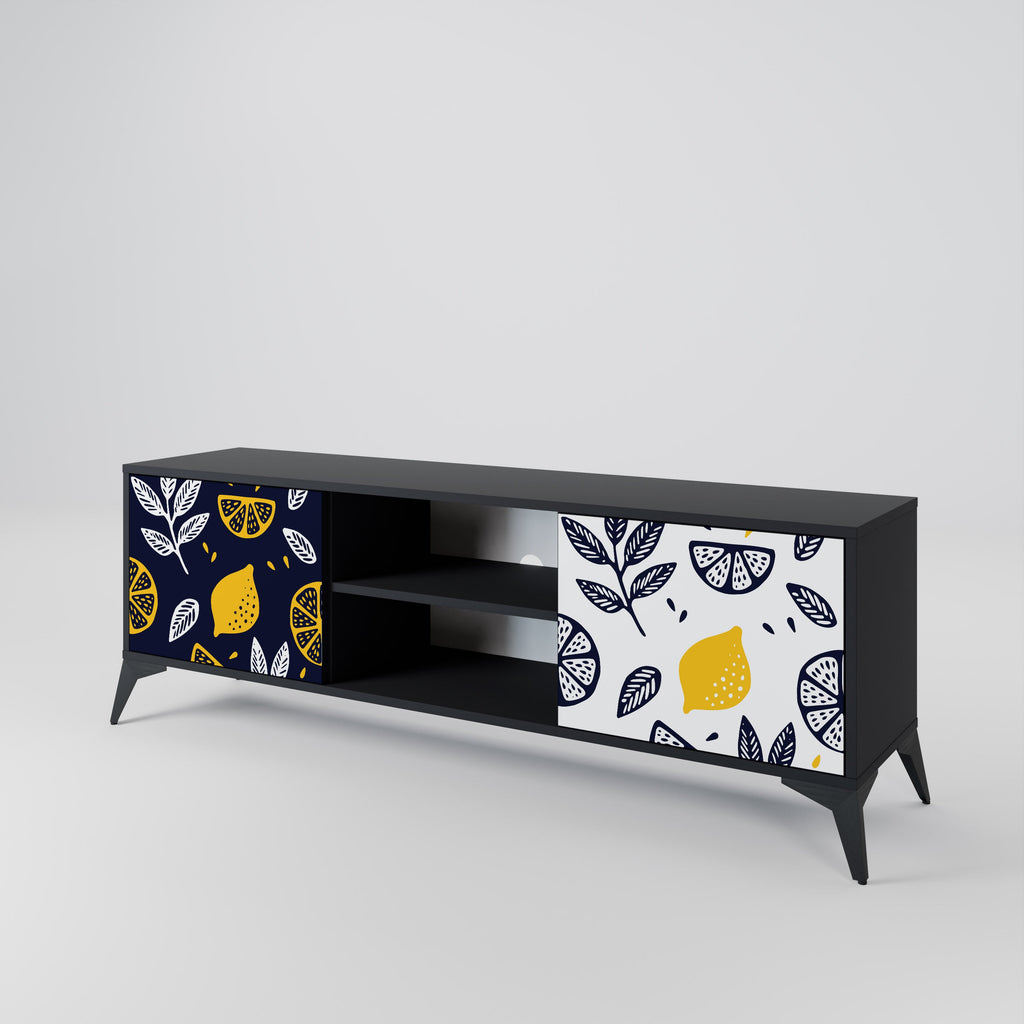 CITRUS BLACK AND WHITE 2-Door TV Stand in Black Finish
