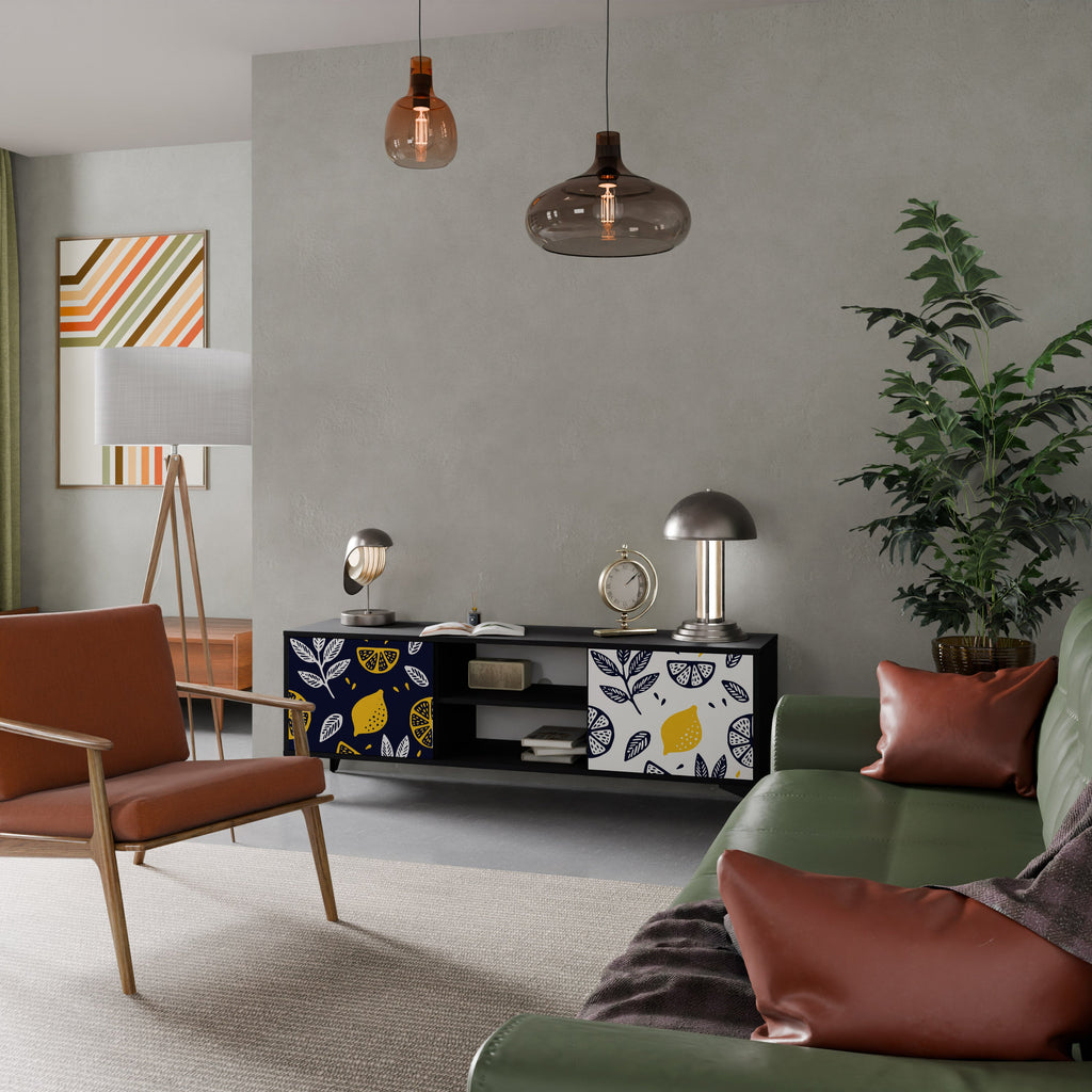 CITRUS BLACK AND WHITE 2-Door TV Stand in Black Finish