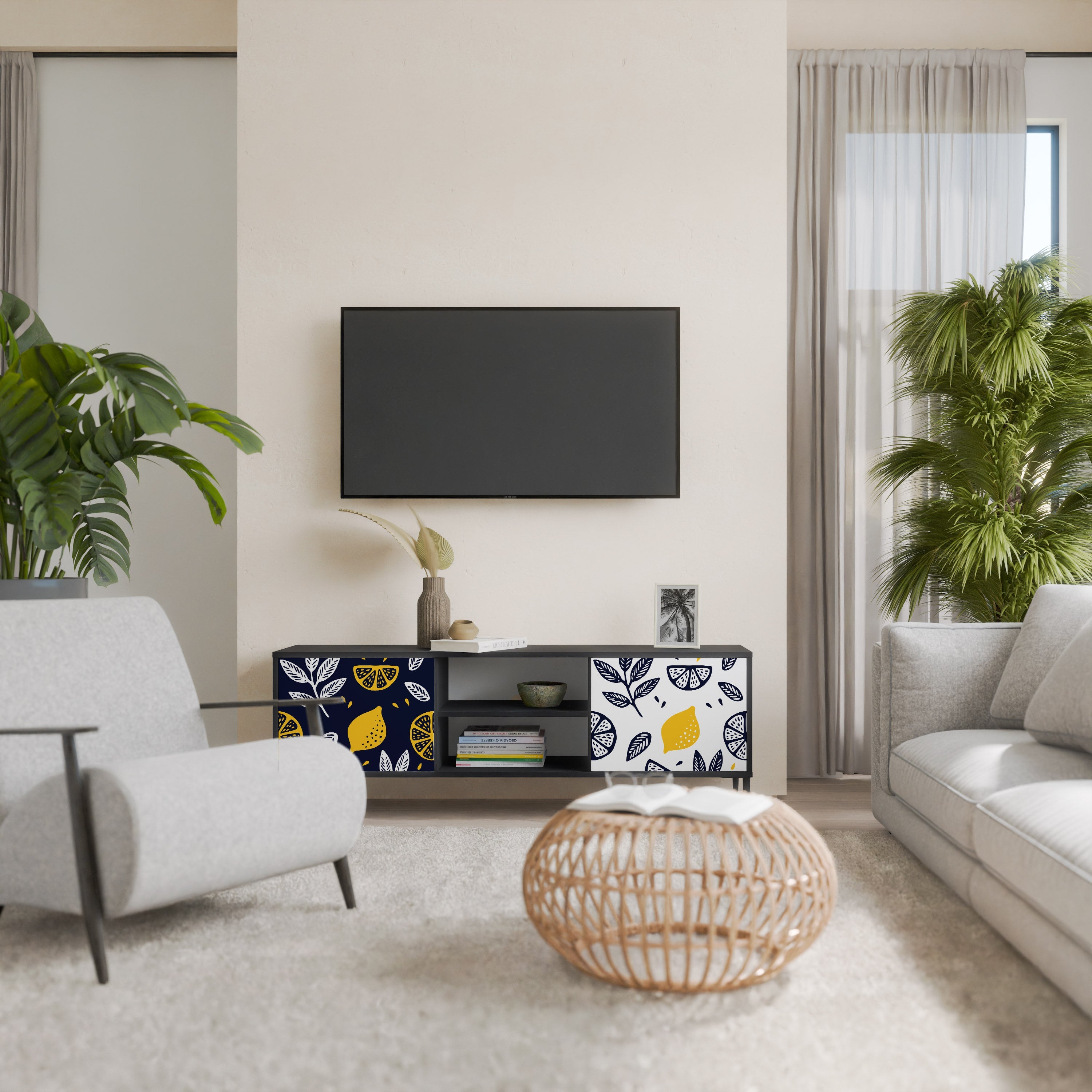 CITRUS BLACK AND WHITE 2-Door TV Stand in Black Finish