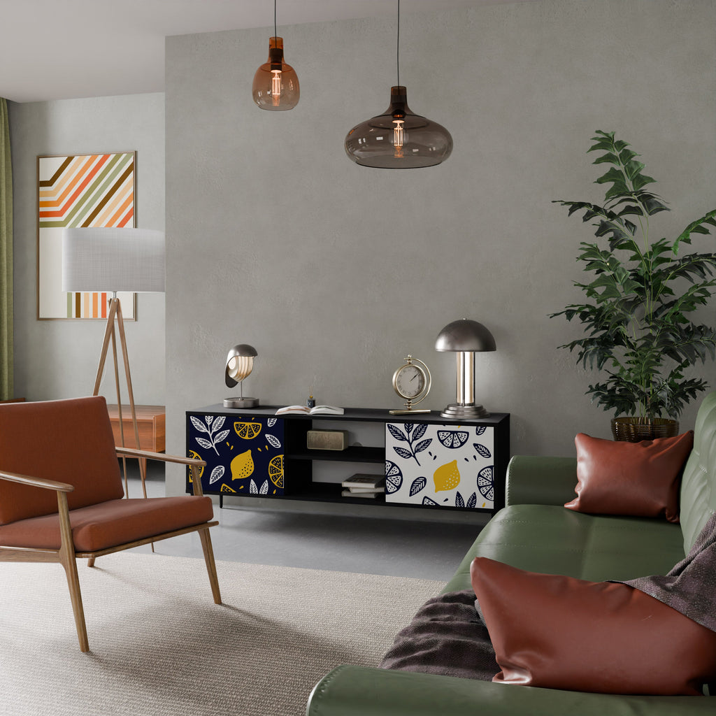 CITRUS BLACK AND WHITE 2-Door TV Stand in Black Finish