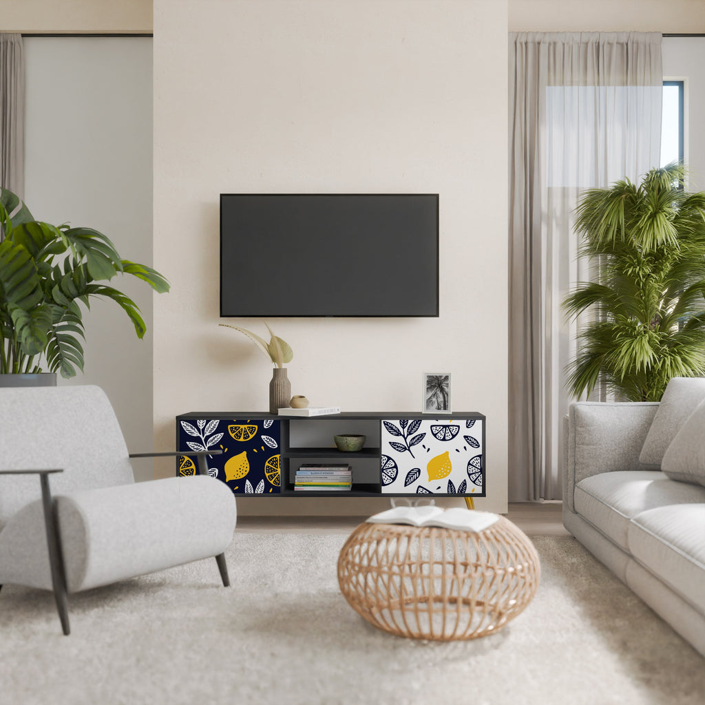 CITRUS BLACK AND WHITE 2-Door TV Stand in Black Finish