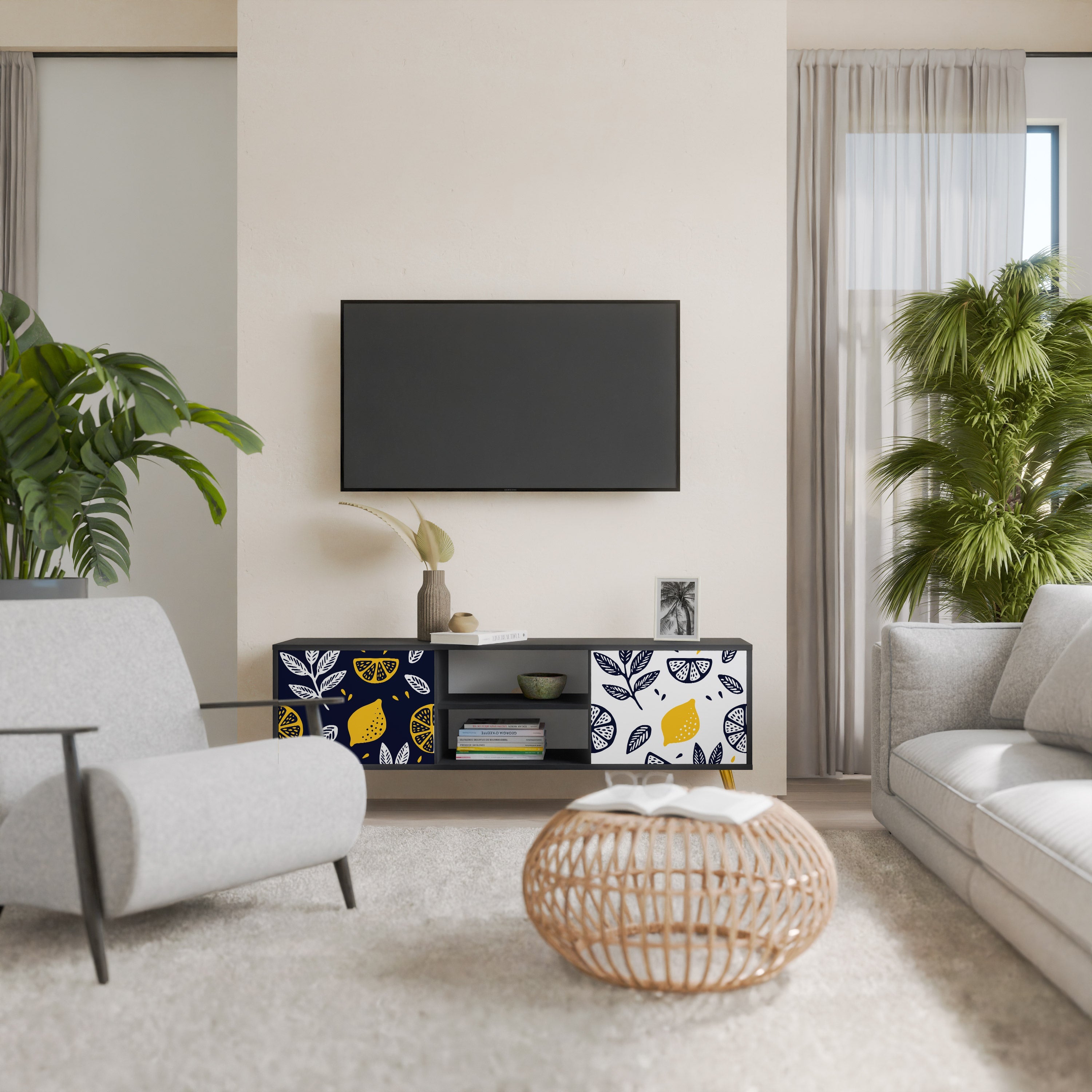 CITRUS BLACK AND WHITE 2-Door TV Stand in Black Finish