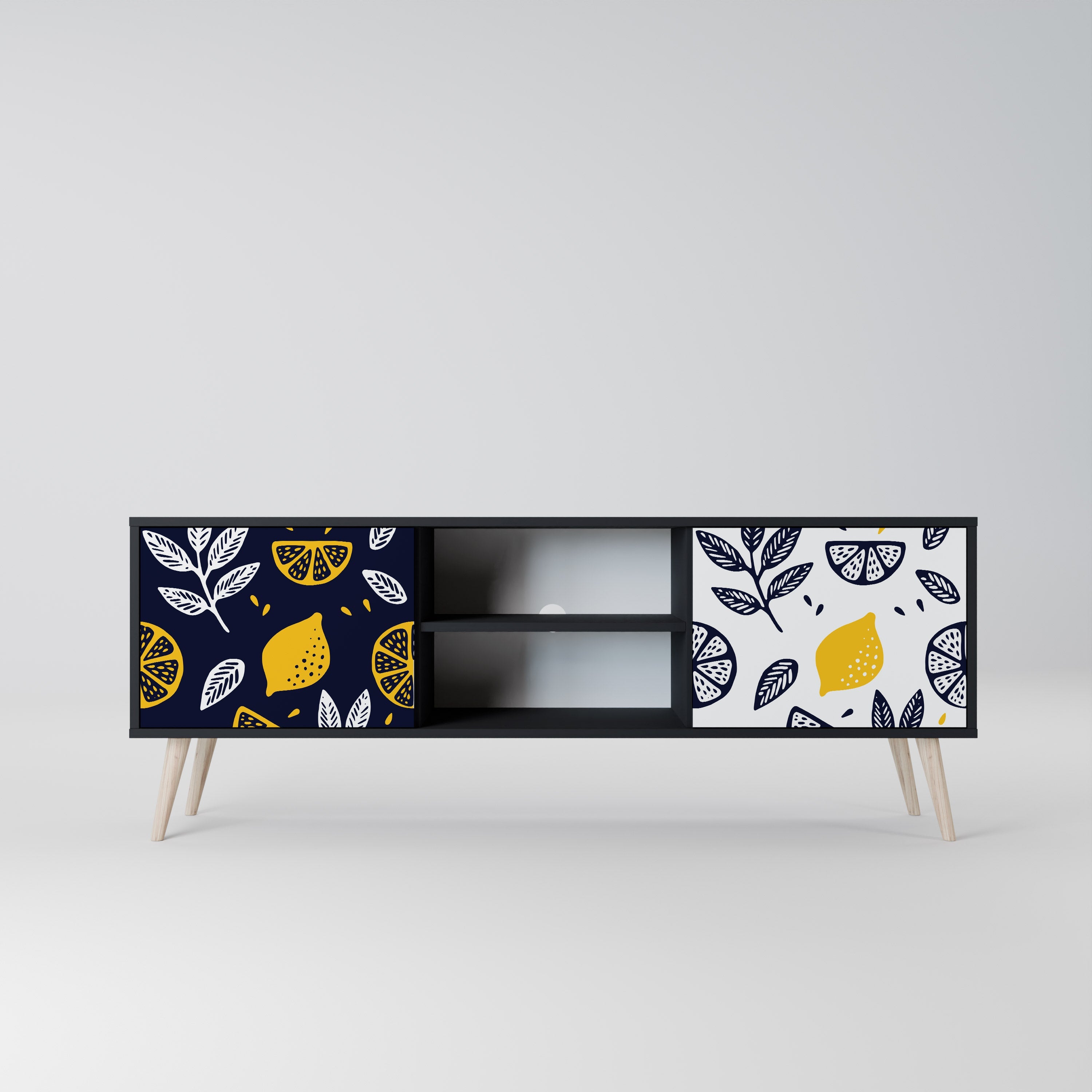 CITRUS BLACK AND WHITE 2-Door TV Stand in Black Finish