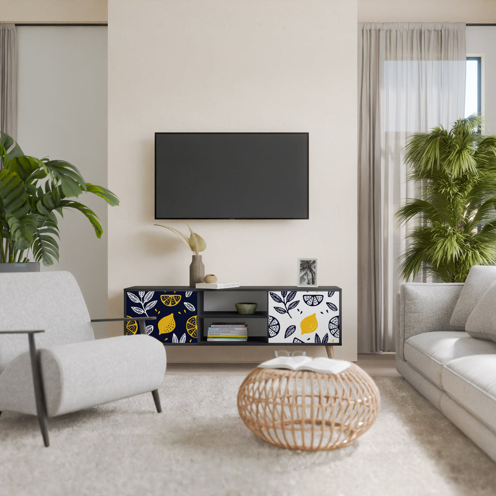 CITRUS BLACK AND WHITE 2-Door TV Stand in Black Finish