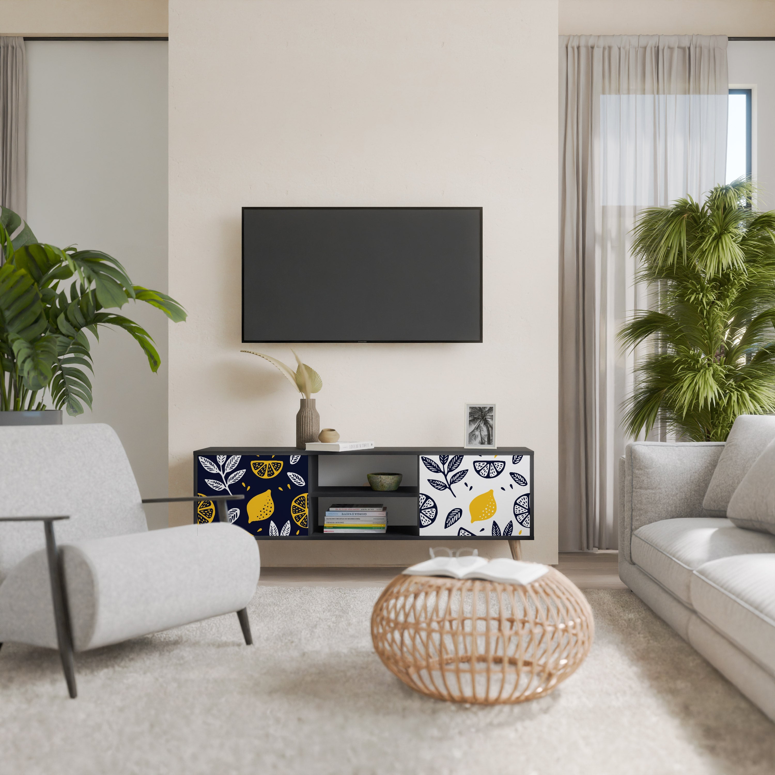 CITRUS BLACK AND WHITE 2-Door TV Stand in Black Finish