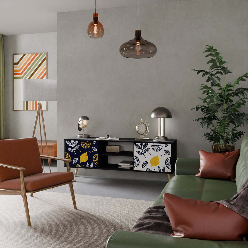 CITRUS BLACK AND WHITE 2-Door TV Stand in Black Finish