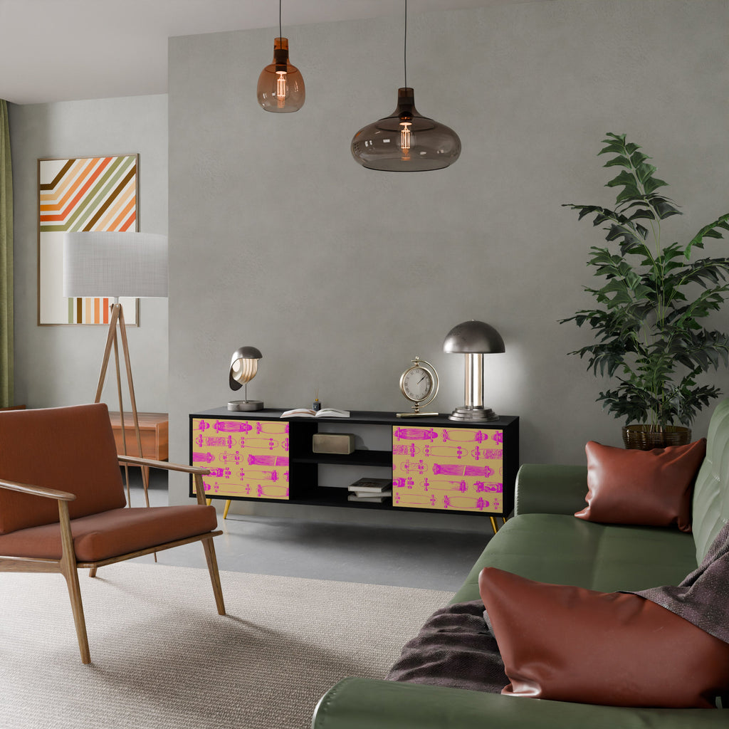 SKATEBOARD ARTISTRY 2-Door TV Stand in Black Finish