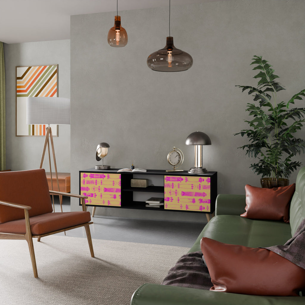 SKATEBOARD ARTISTRY 2-Door TV Stand in Black Finish