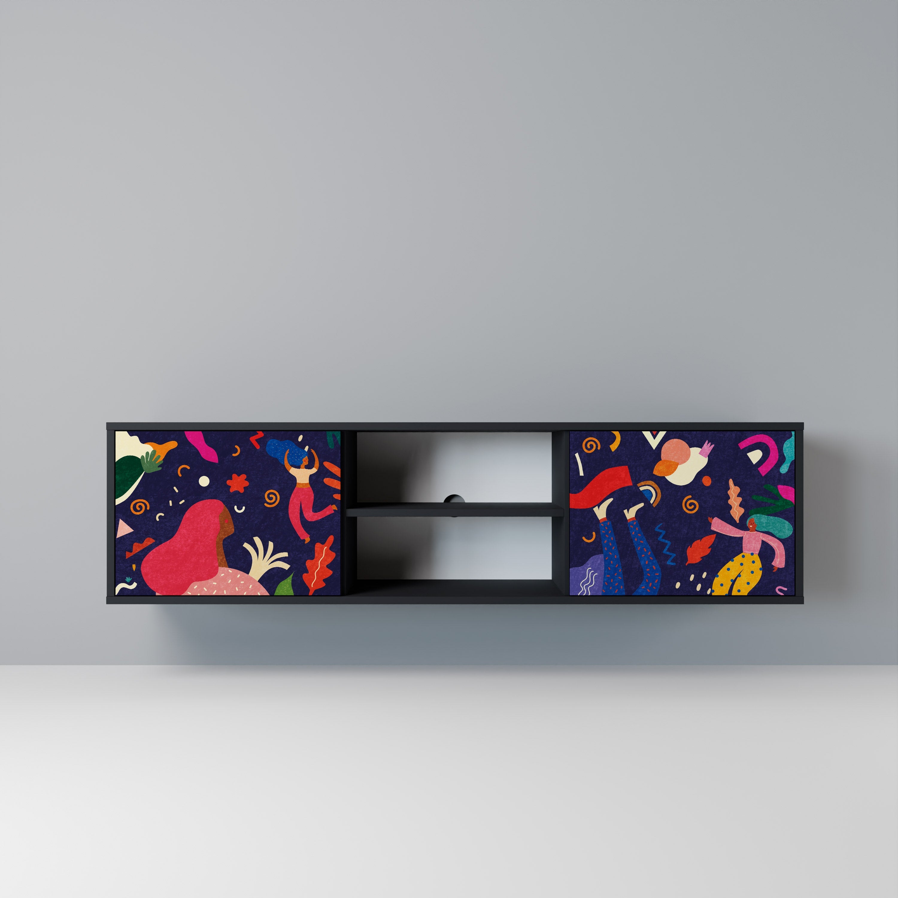 FESTIVE PLEASURES 2-Door TV Stand in Black Finish