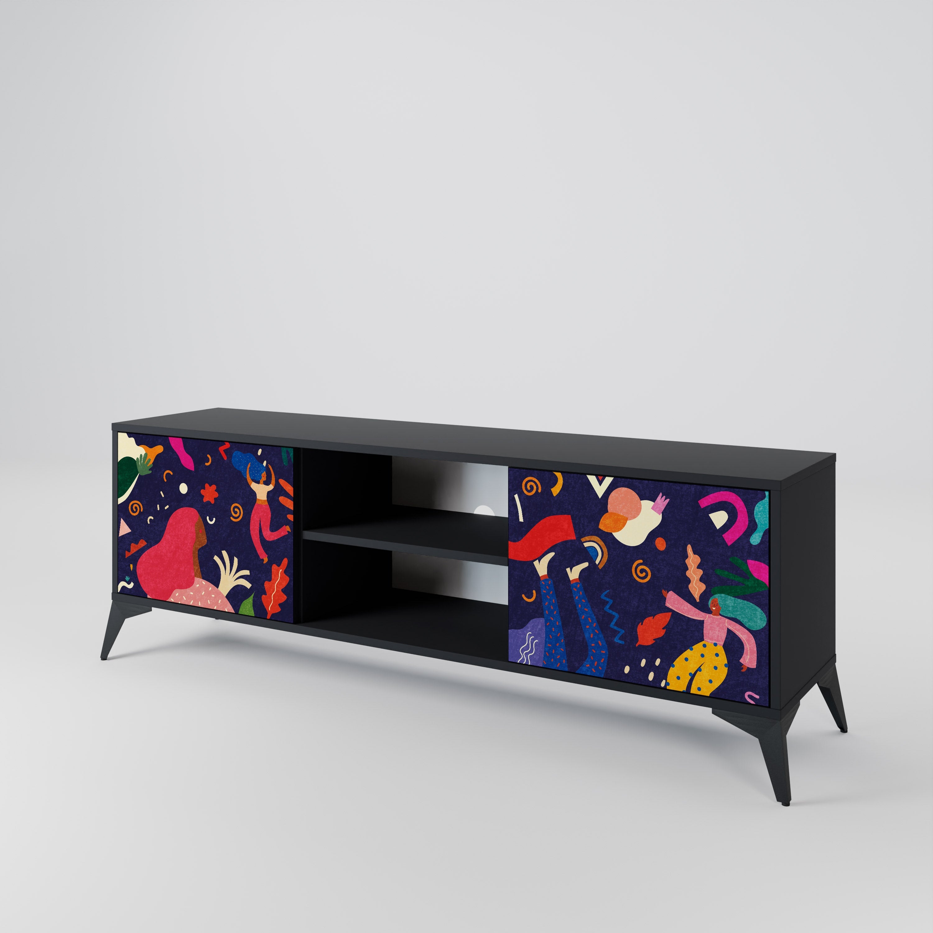 FESTIVE PLEASURES 2-Door TV Stand in Black Finish